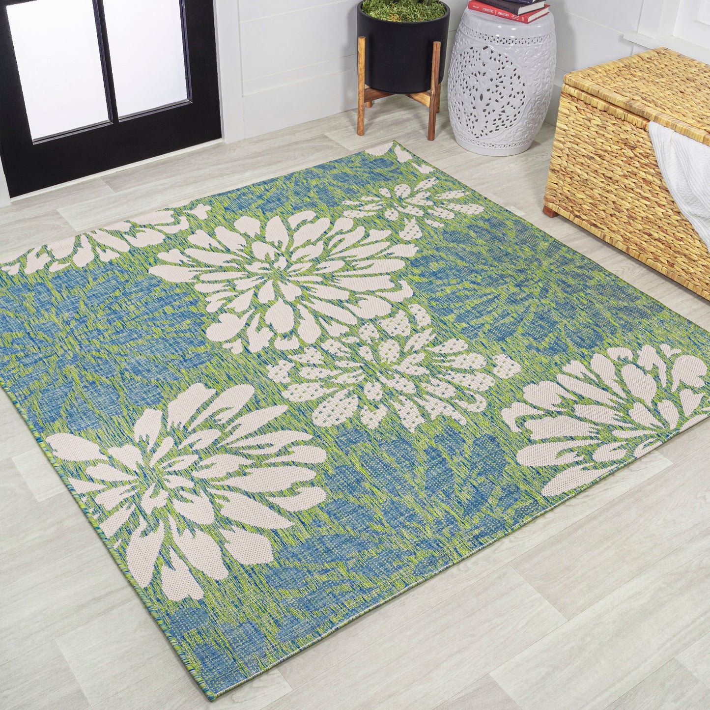 Tapis d'intérieur/extérieur à tissage texturé floral JONATHAN Y