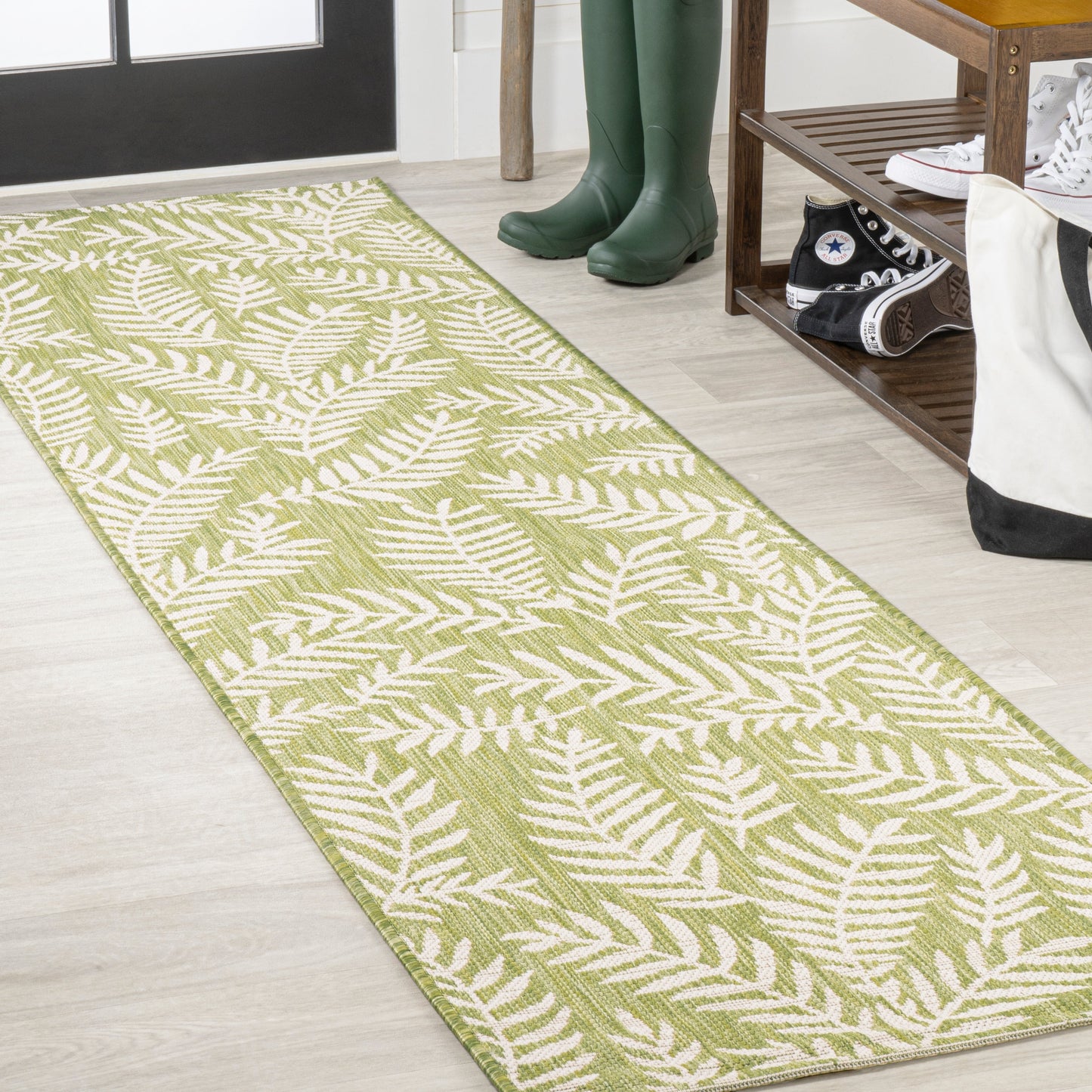JONATHAN Y Tapis intérieur/extérieur à fronde de palmier Galon