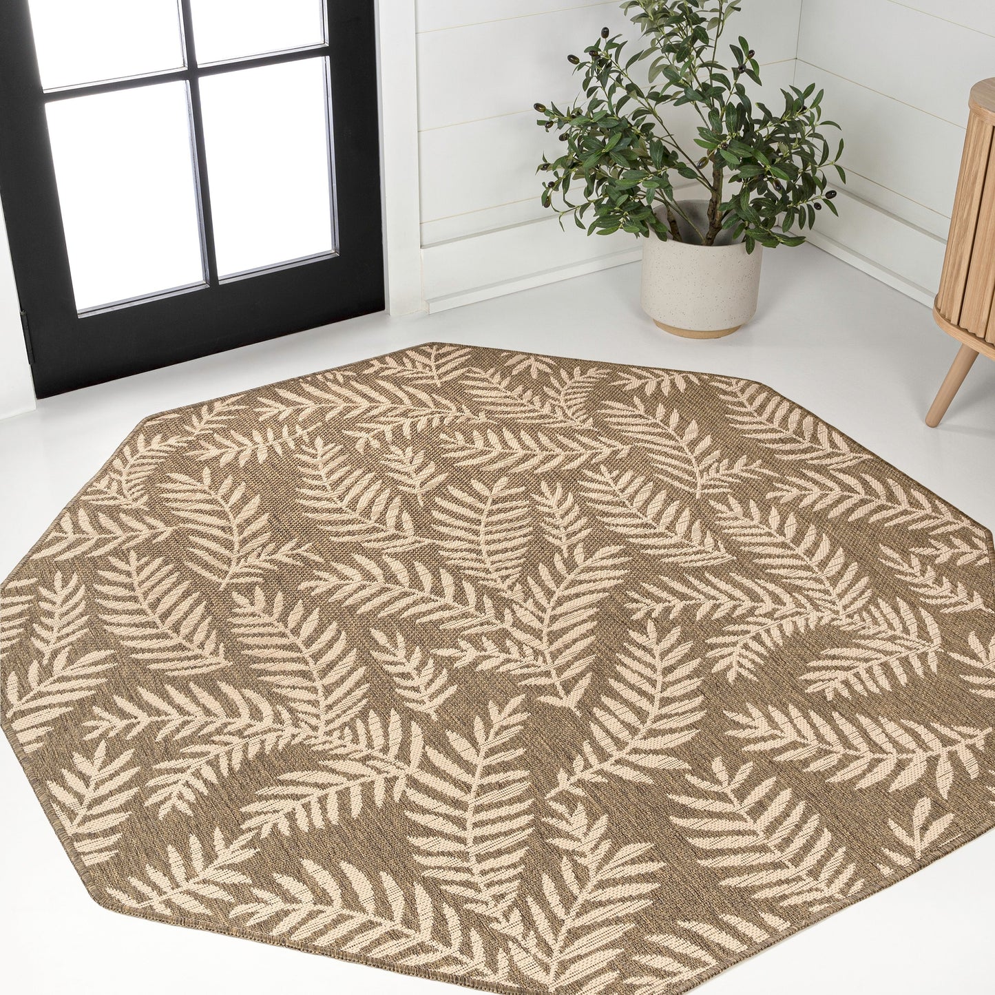 JONATHAN Y Tapis intérieur/extérieur à fronde de palmier Galon