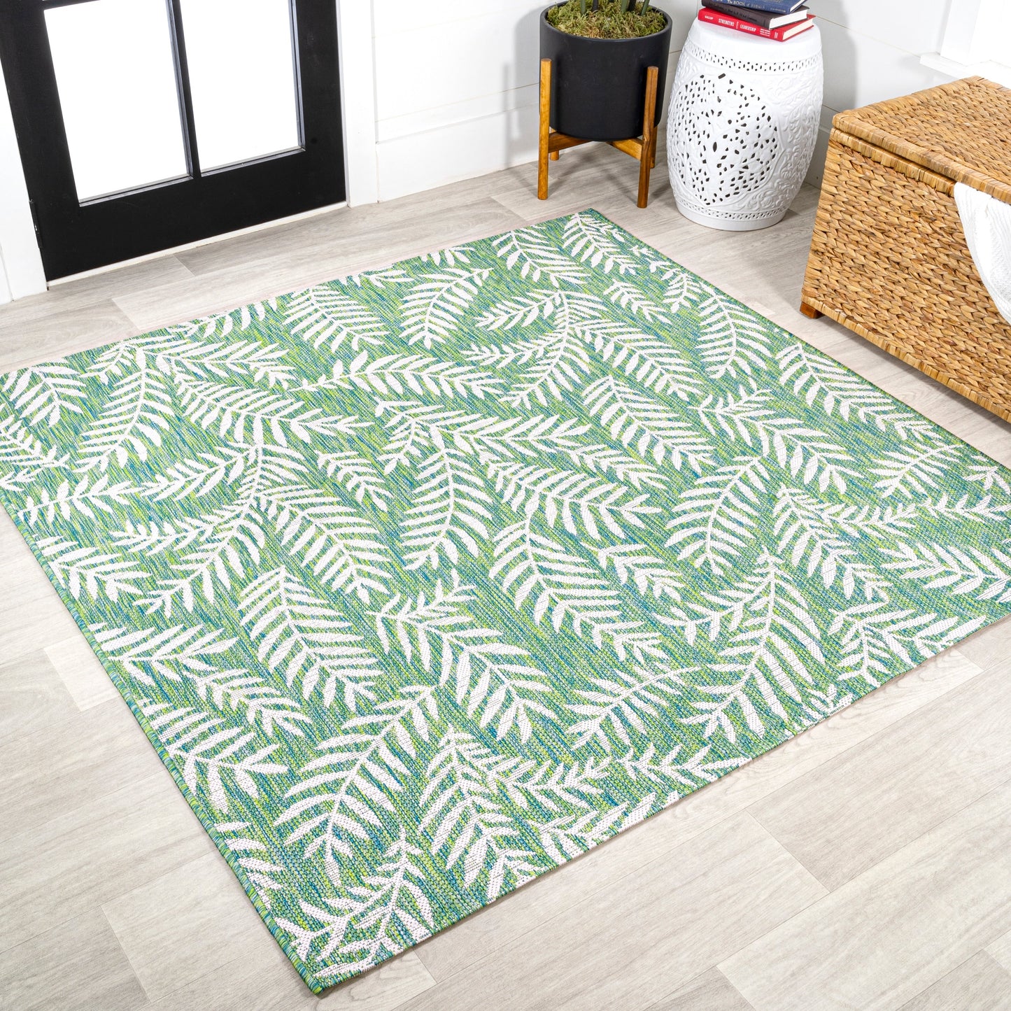 JONATHAN Y Tapis intérieur/extérieur à fronde de palmier Galon