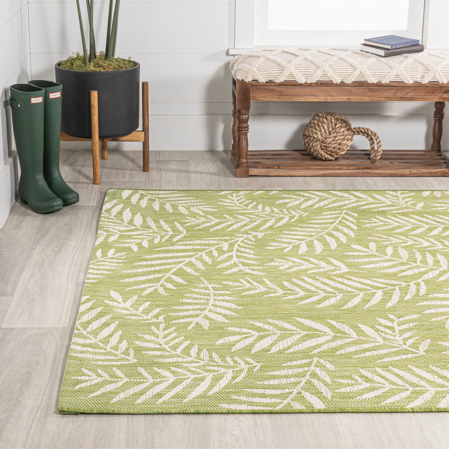 JONATHAN Y Tapis intérieur/extérieur à fronde de palmier Galon