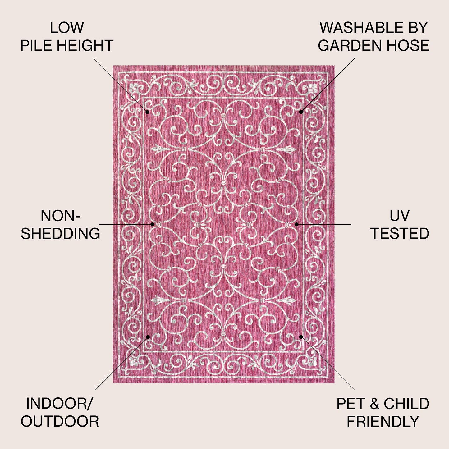 Tapis d'intérieur/extérieur à tissage texturé en filigrane JONATHAN Y
