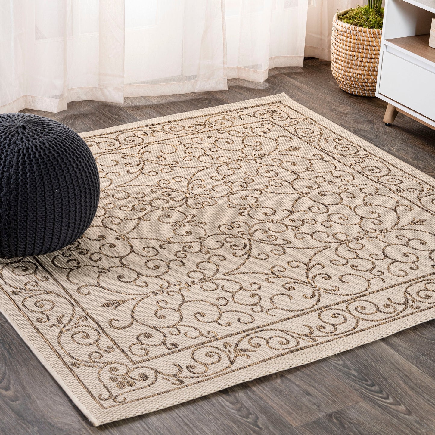 Tapis d'intérieur/extérieur à tissage texturé en filigrane JONATHAN Y