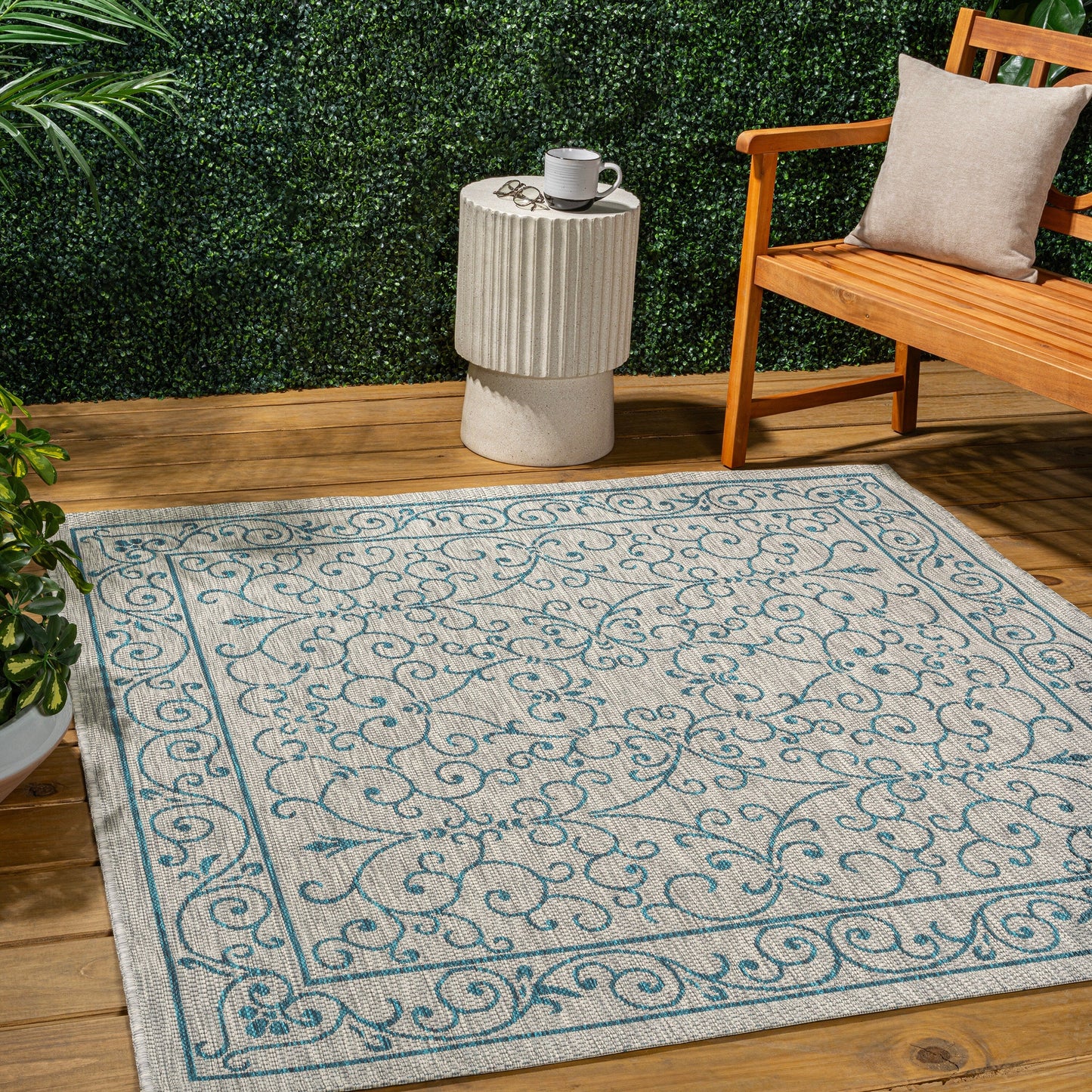 Tapis d'intérieur/extérieur à tissage texturé en filigrane JONATHAN Y