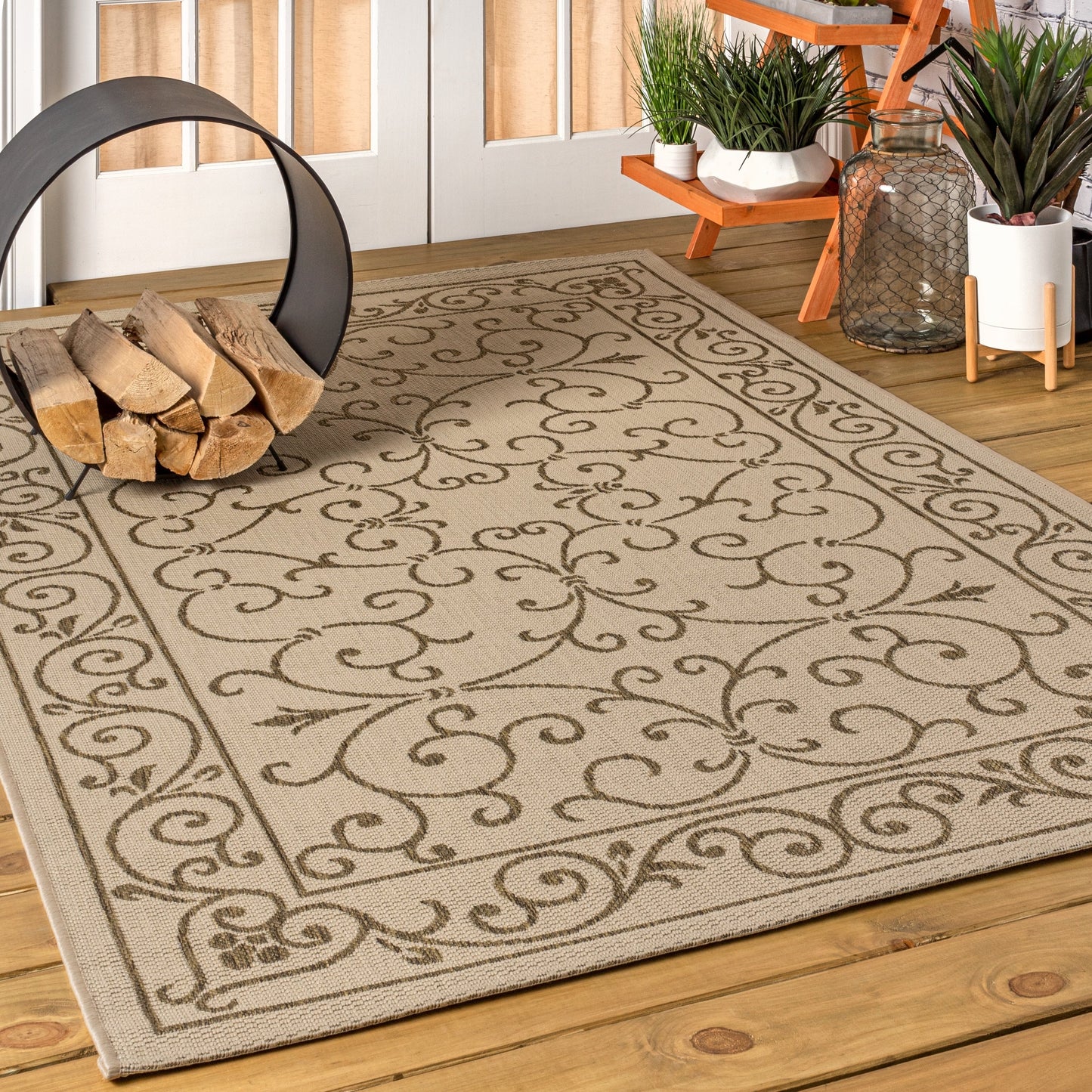 Tapis d'intérieur/extérieur à tissage texturé en filigrane JONATHAN Y