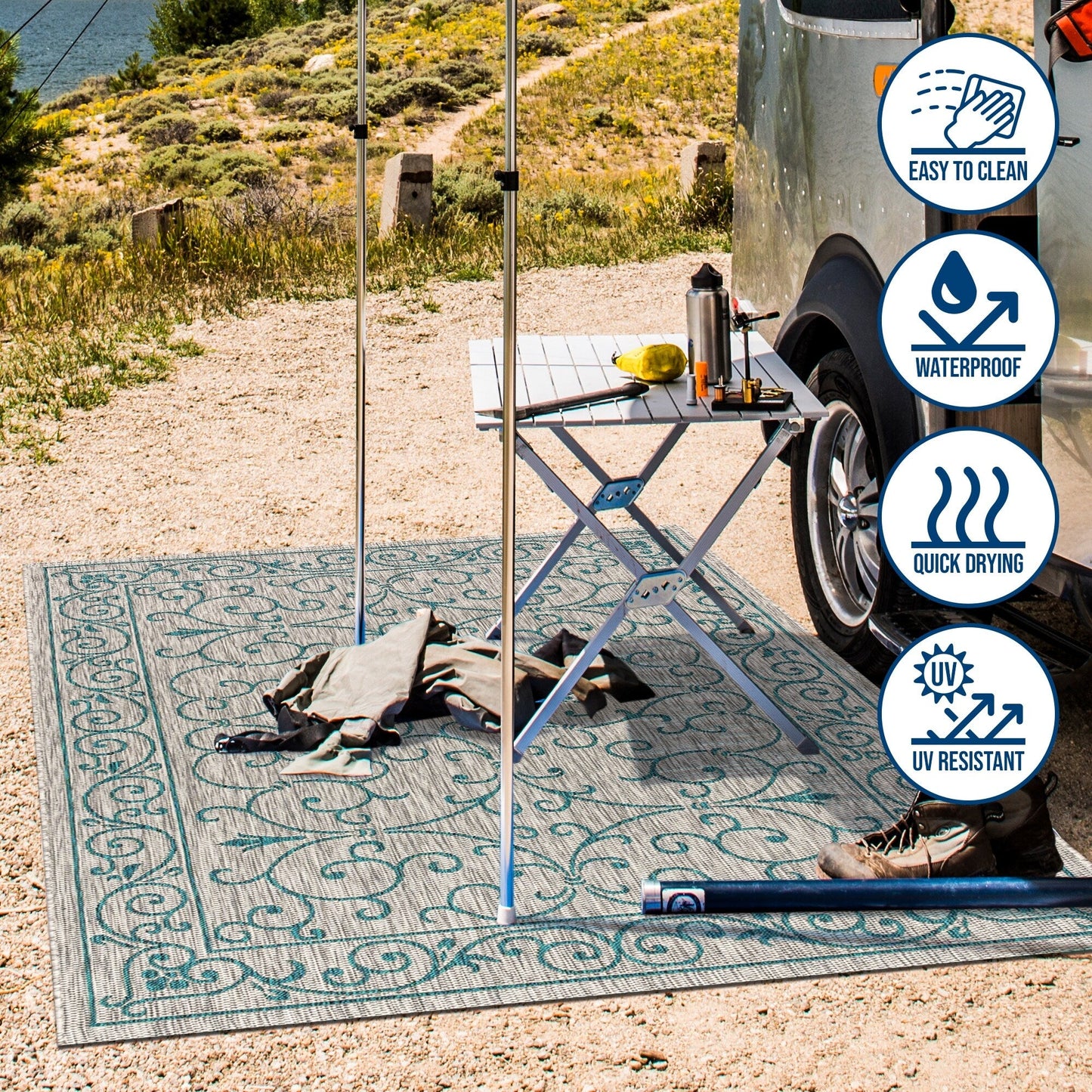 Tapis d'intérieur/extérieur à tissage texturé en filigrane JONATHAN Y