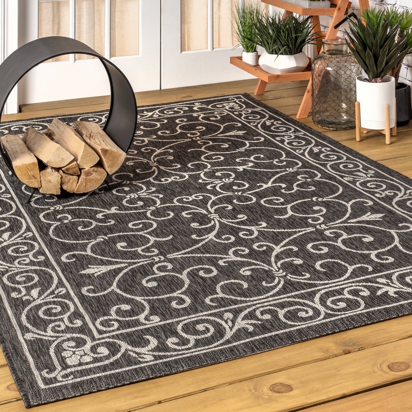 Tapis d'intérieur/extérieur à tissage texturé en filigrane JONATHAN Y