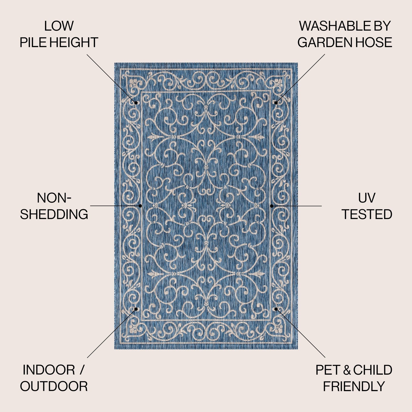 Tapis d'intérieur/extérieur à tissage texturé en filigrane JONATHAN Y