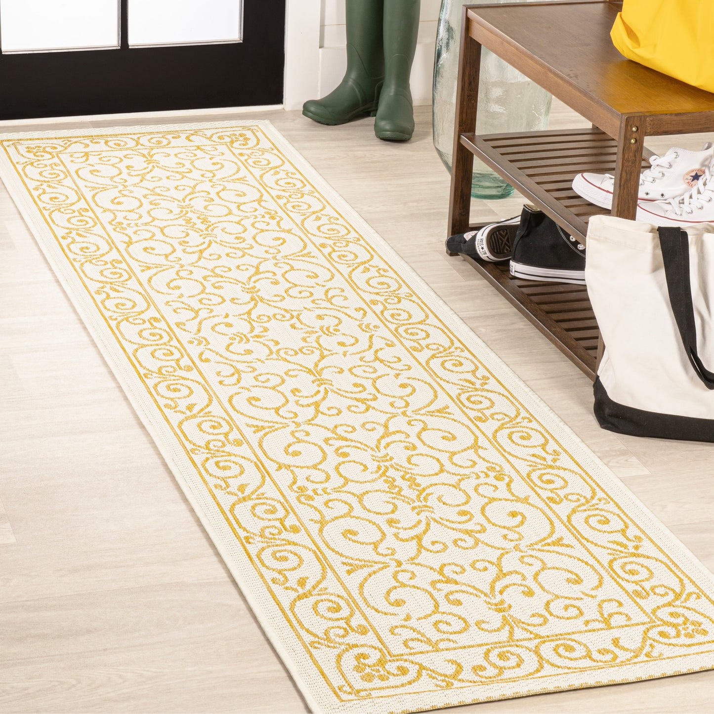 Tapis d'intérieur/extérieur à tissage texturé en filigrane JONATHAN Y