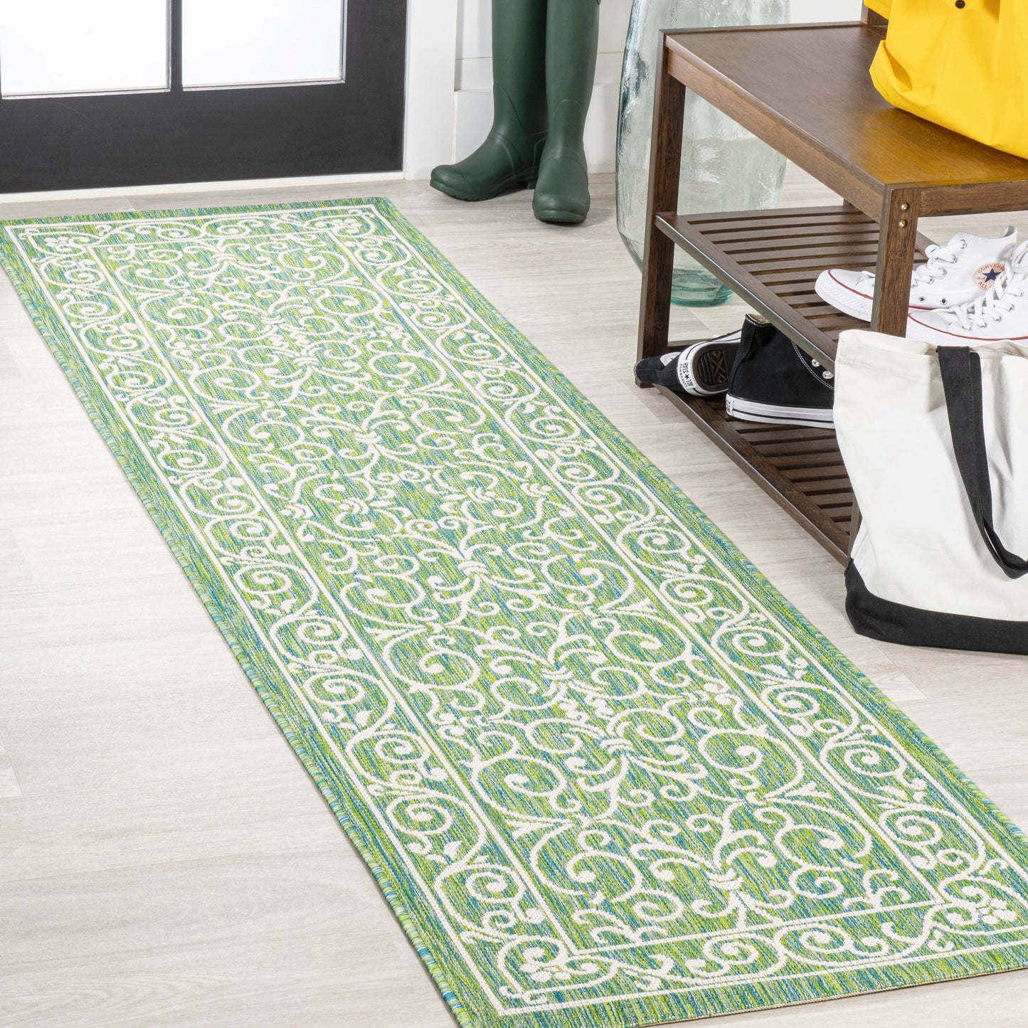 Tapis d'intérieur/extérieur à tissage texturé en filigrane JONATHAN Y