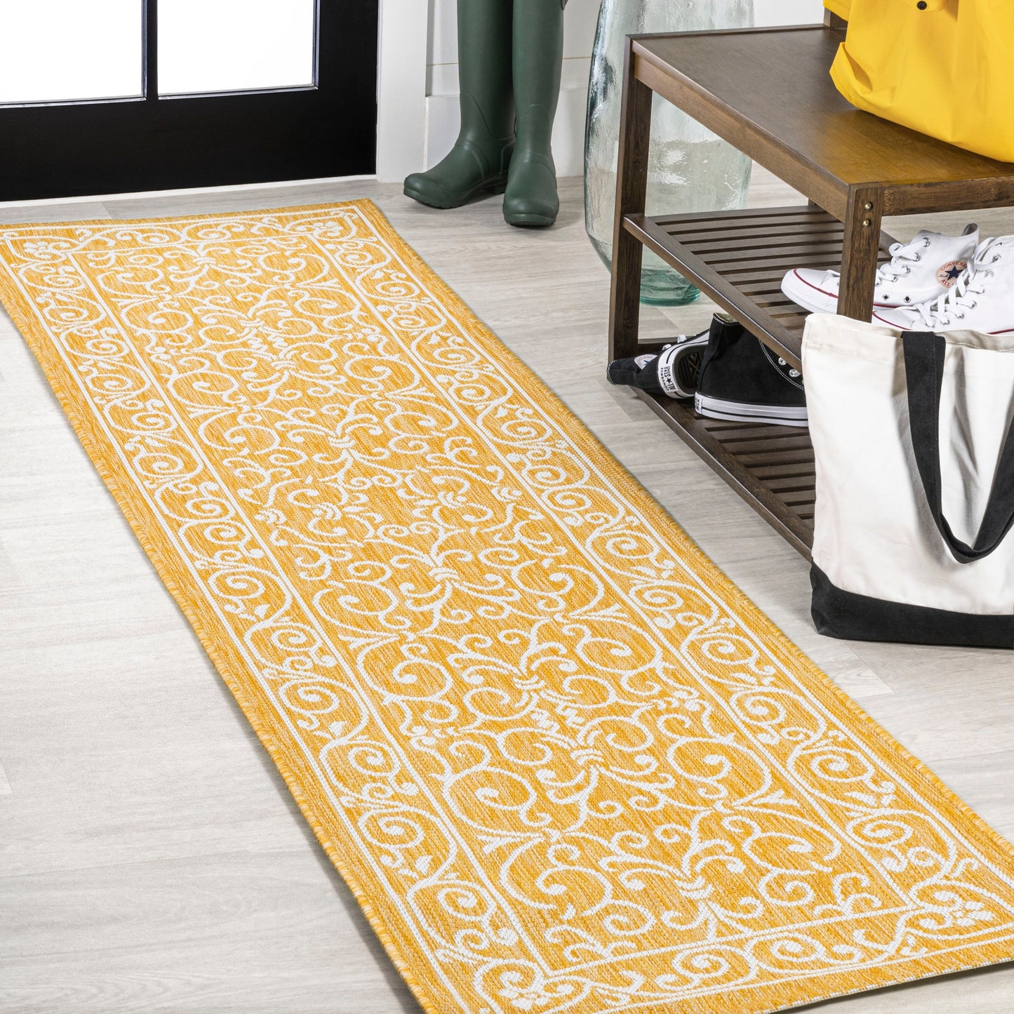 Tapis d'intérieur/extérieur à tissage texturé en filigrane JONATHAN Y