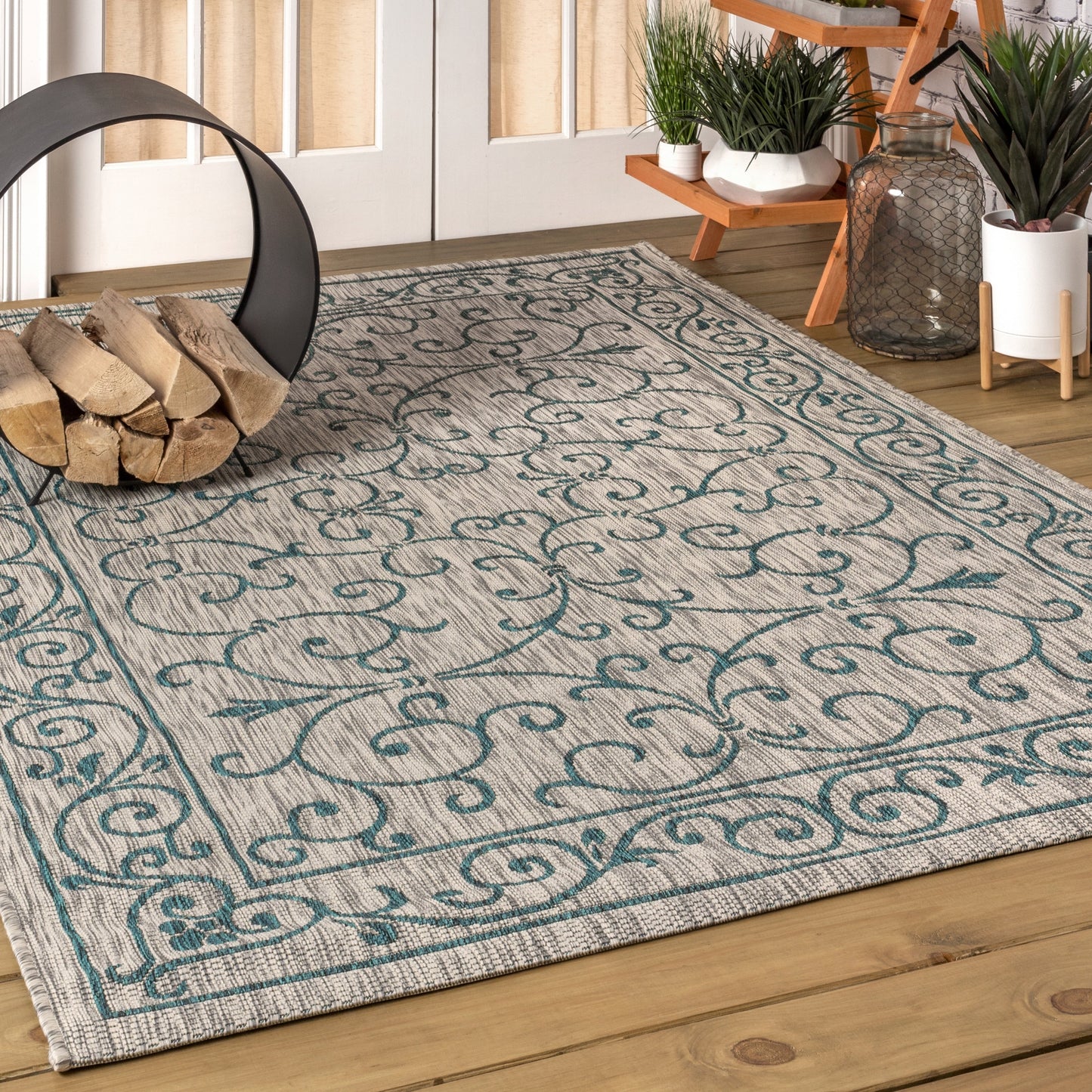 Tapis d'intérieur/extérieur à tissage texturé en filigrane JONATHAN Y