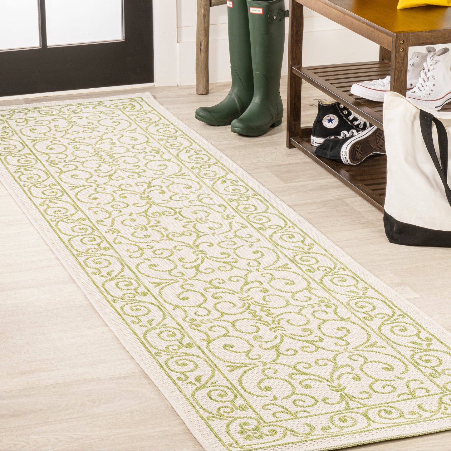 Tapis d'intérieur/extérieur à tissage texturé en filigrane JONATHAN Y
