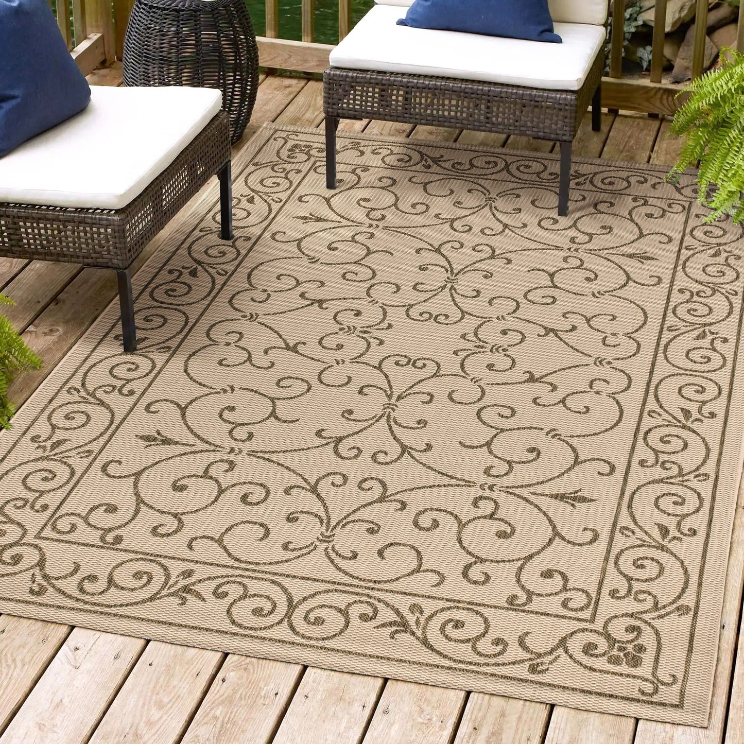 Tapis d'intérieur/extérieur à tissage texturé en filigrane JONATHAN Y