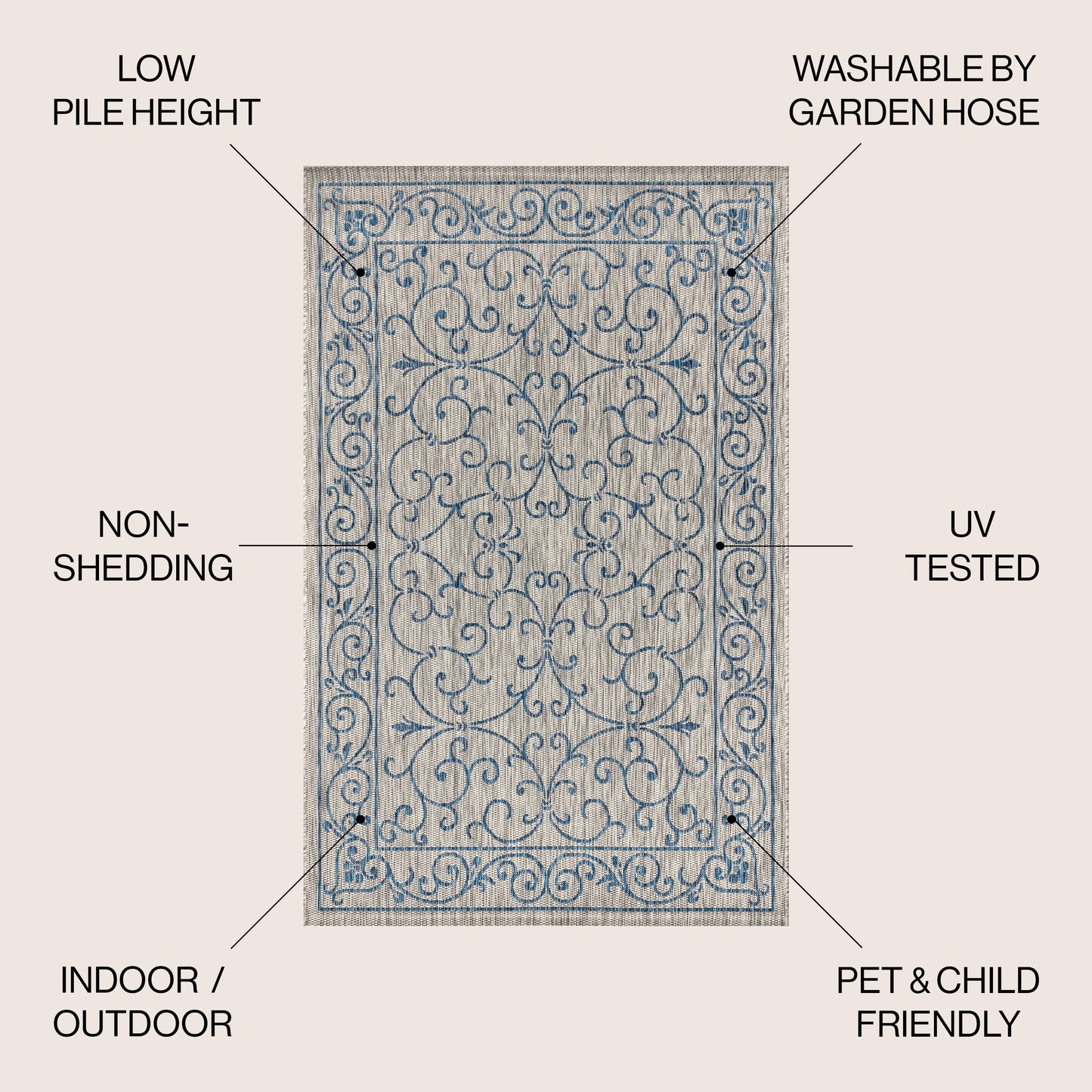 Tapis d'intérieur/extérieur à tissage texturé en filigrane JONATHAN Y