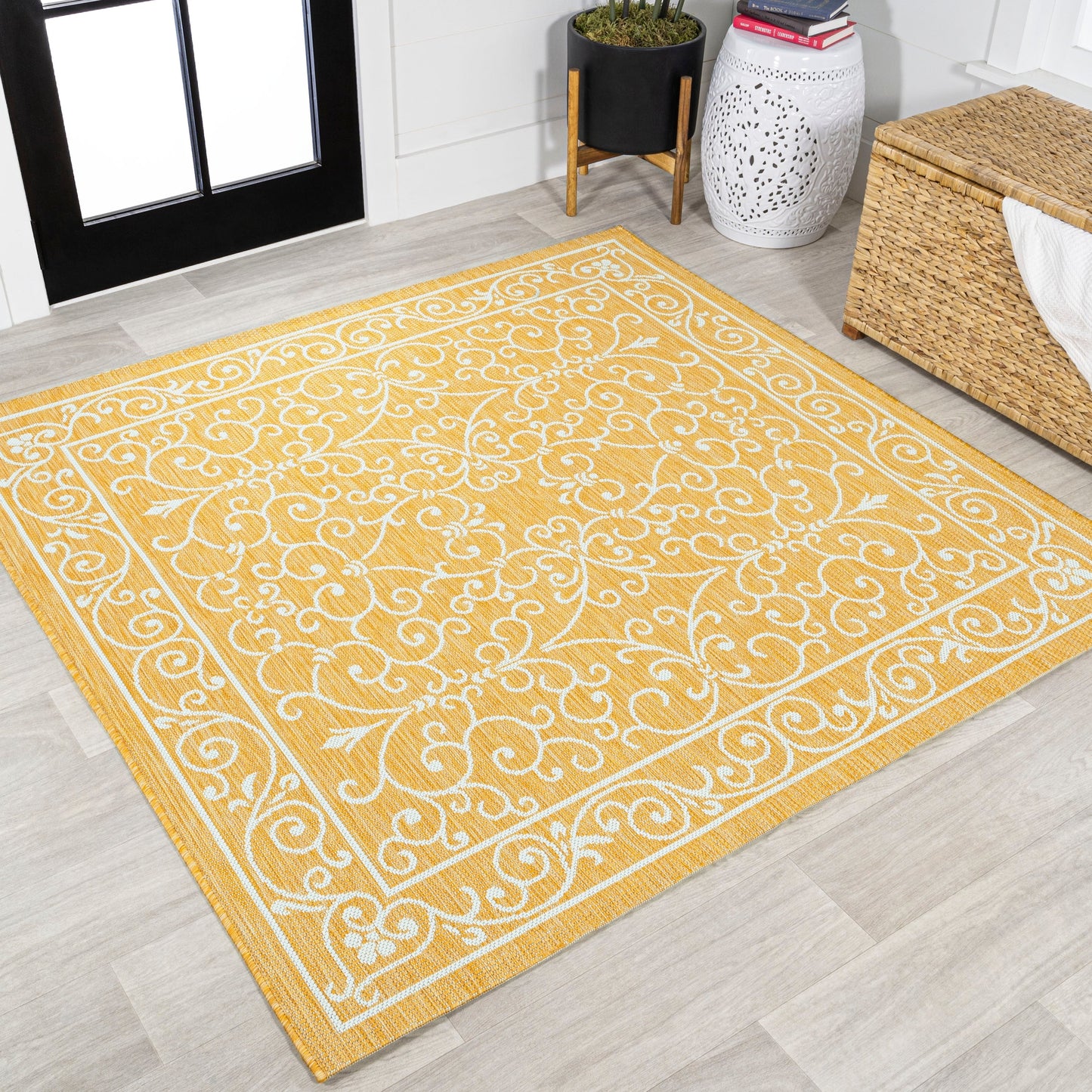 Tapis d'intérieur/extérieur à tissage texturé en filigrane JONATHAN Y