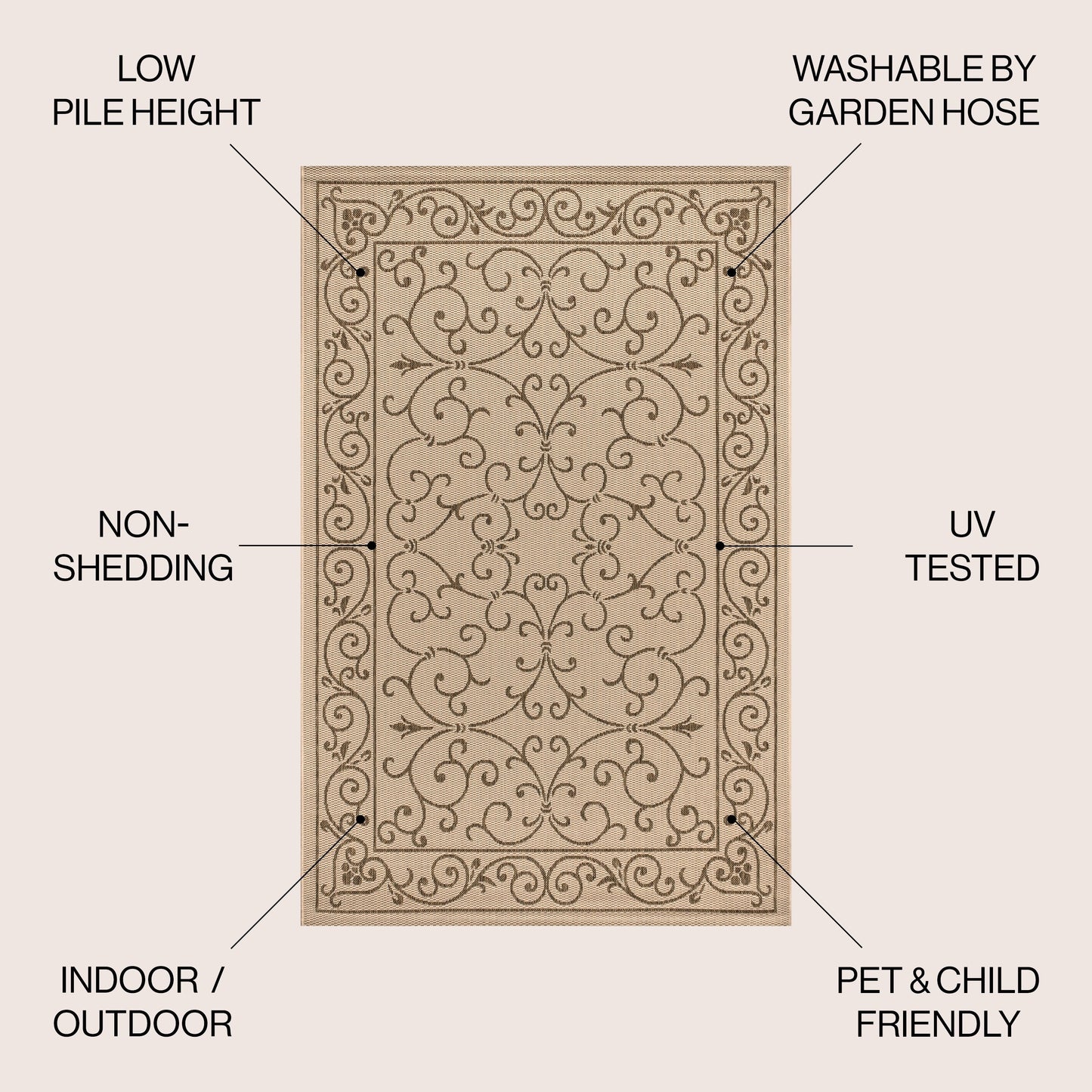 Tapis d'intérieur/extérieur à tissage texturé en filigrane JONATHAN Y