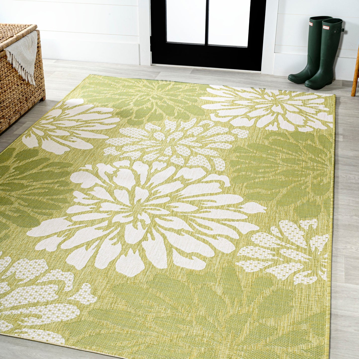 Tapis d'intérieur/extérieur à tissage texturé floral JONATHAN Y