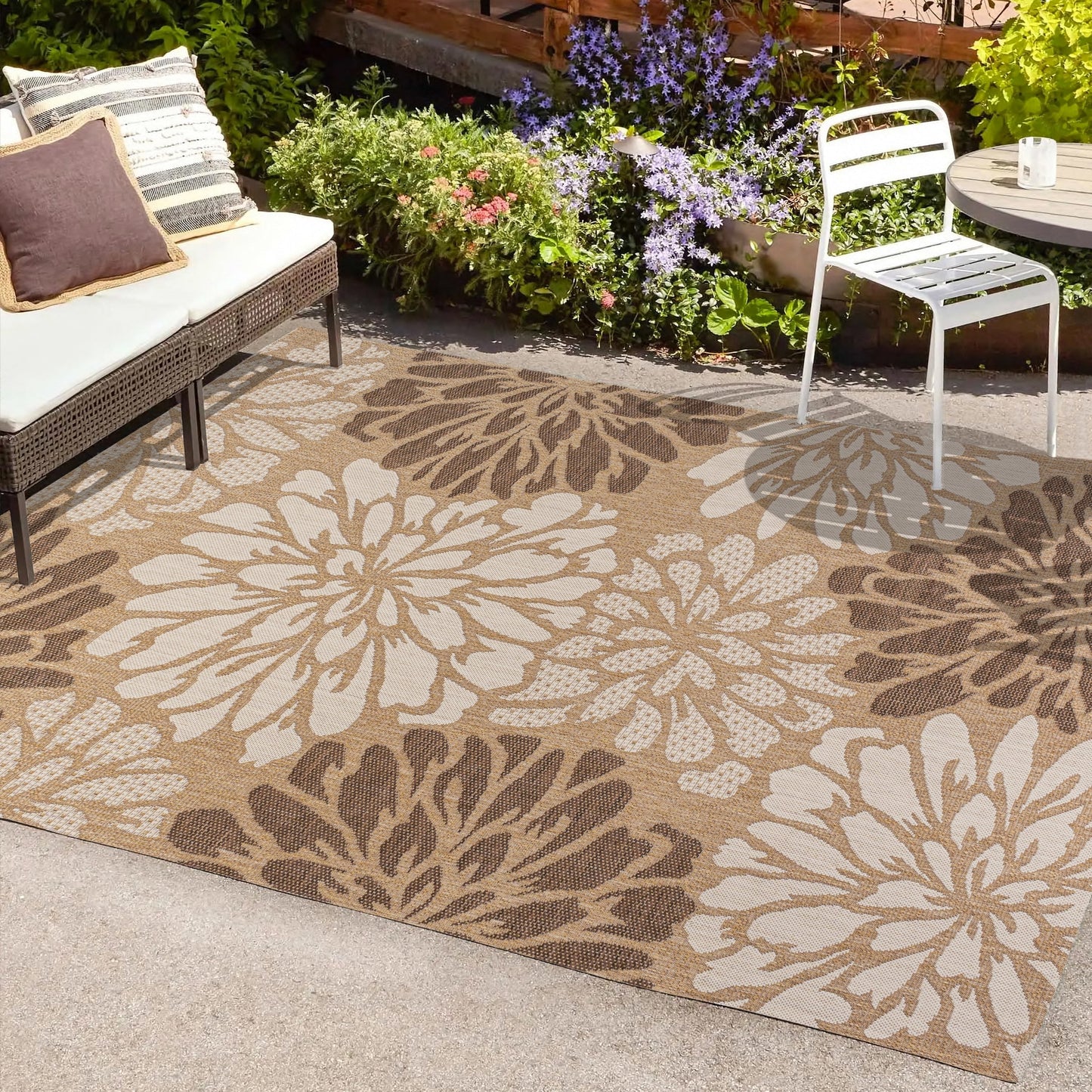 Tapis d'intérieur/extérieur à tissage texturé floral JONATHAN Y