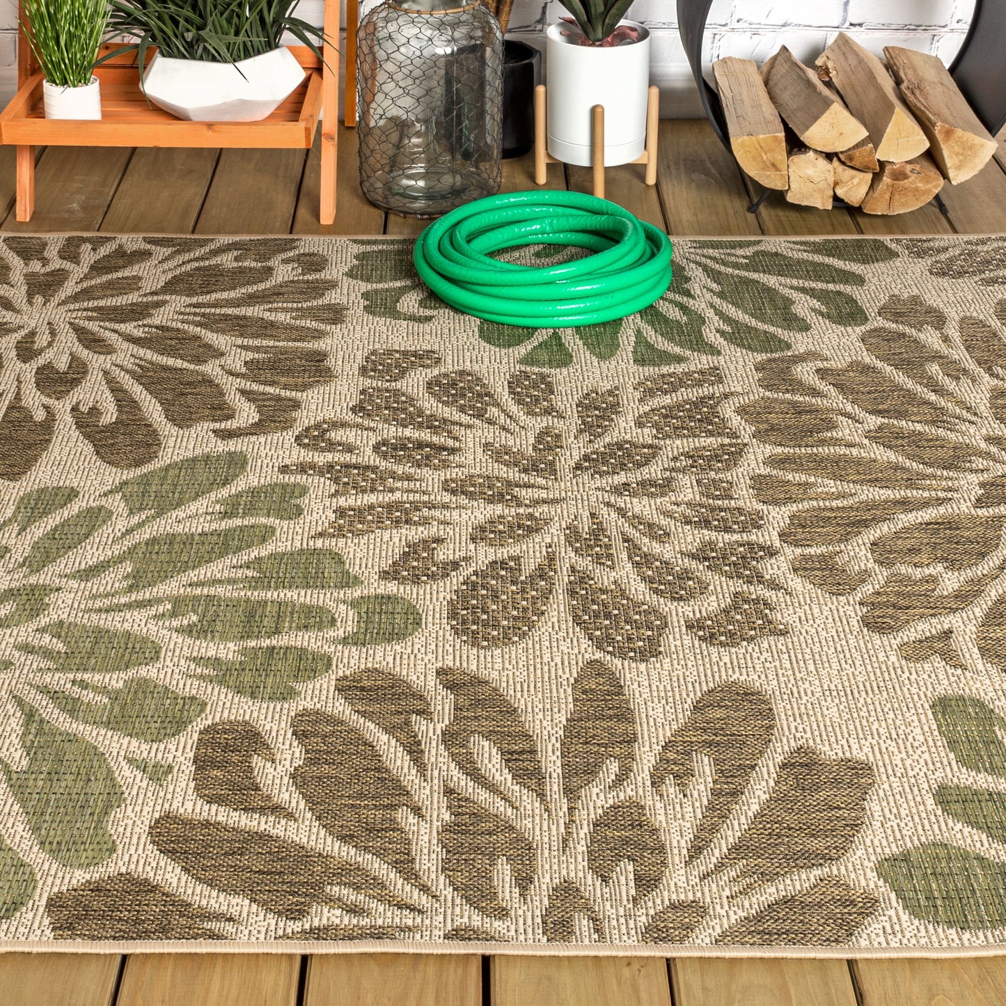 Tapis d'intérieur/extérieur à tissage texturé floral JONATHAN Y