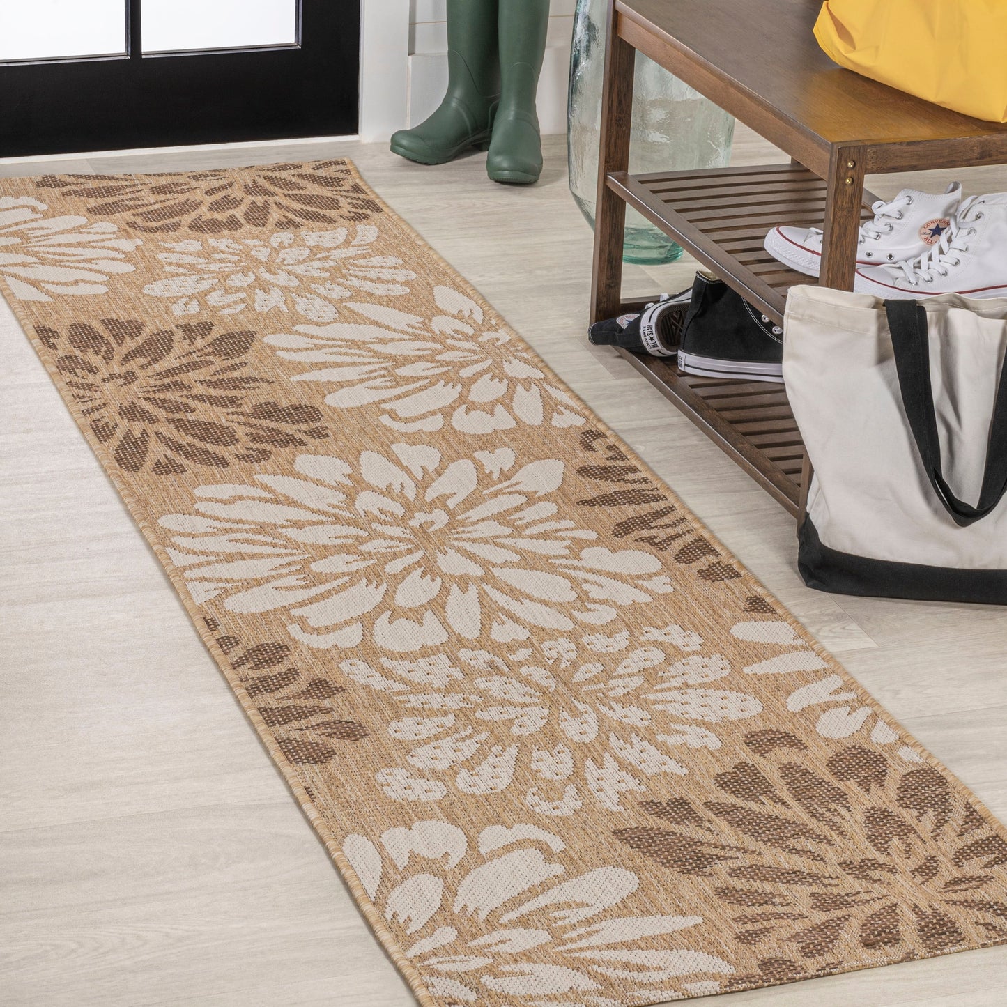 Tapis d'intérieur/extérieur à tissage texturé floral JONATHAN Y