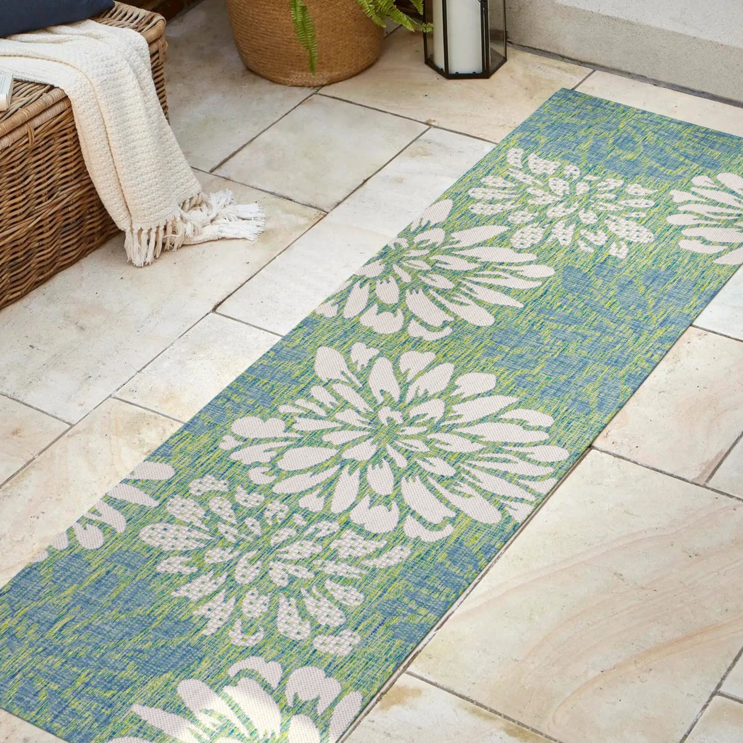 Tapis d'intérieur/extérieur à tissage texturé floral JONATHAN Y