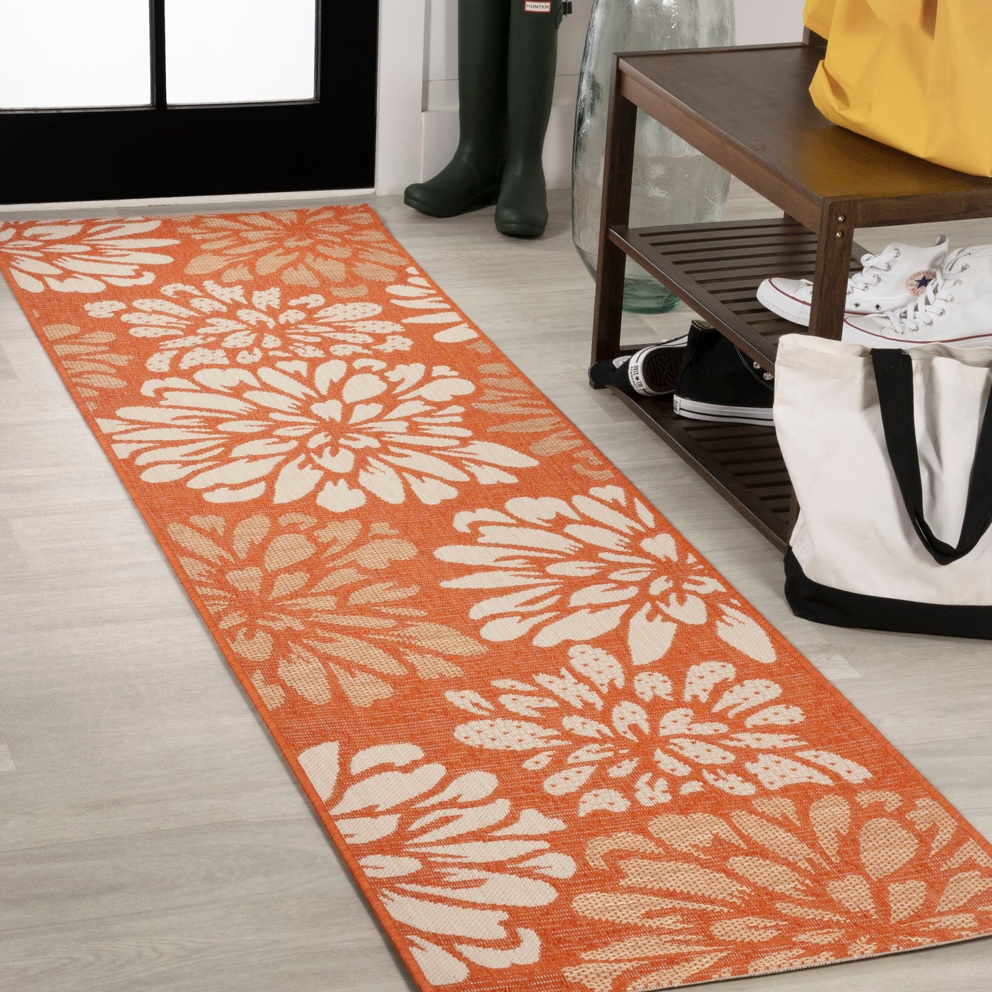 Tapis d'intérieur/extérieur à tissage texturé floral JONATHAN Y