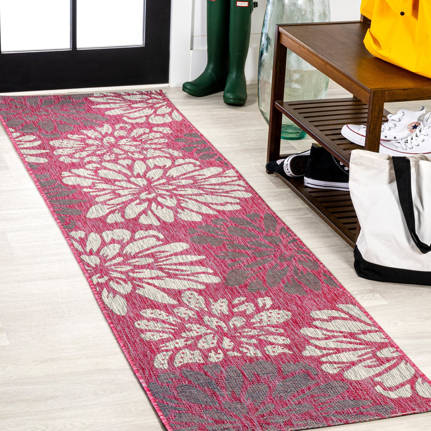 Tapis d'intérieur/extérieur à tissage texturé floral JONATHAN Y