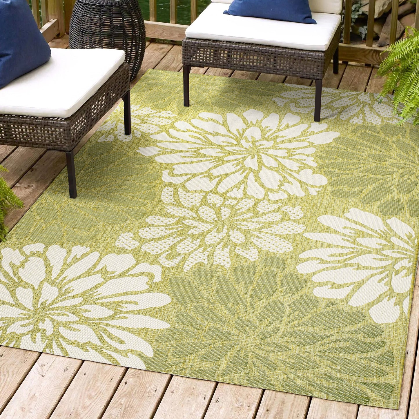 Tapis d'intérieur/extérieur à tissage texturé floral JONATHAN Y