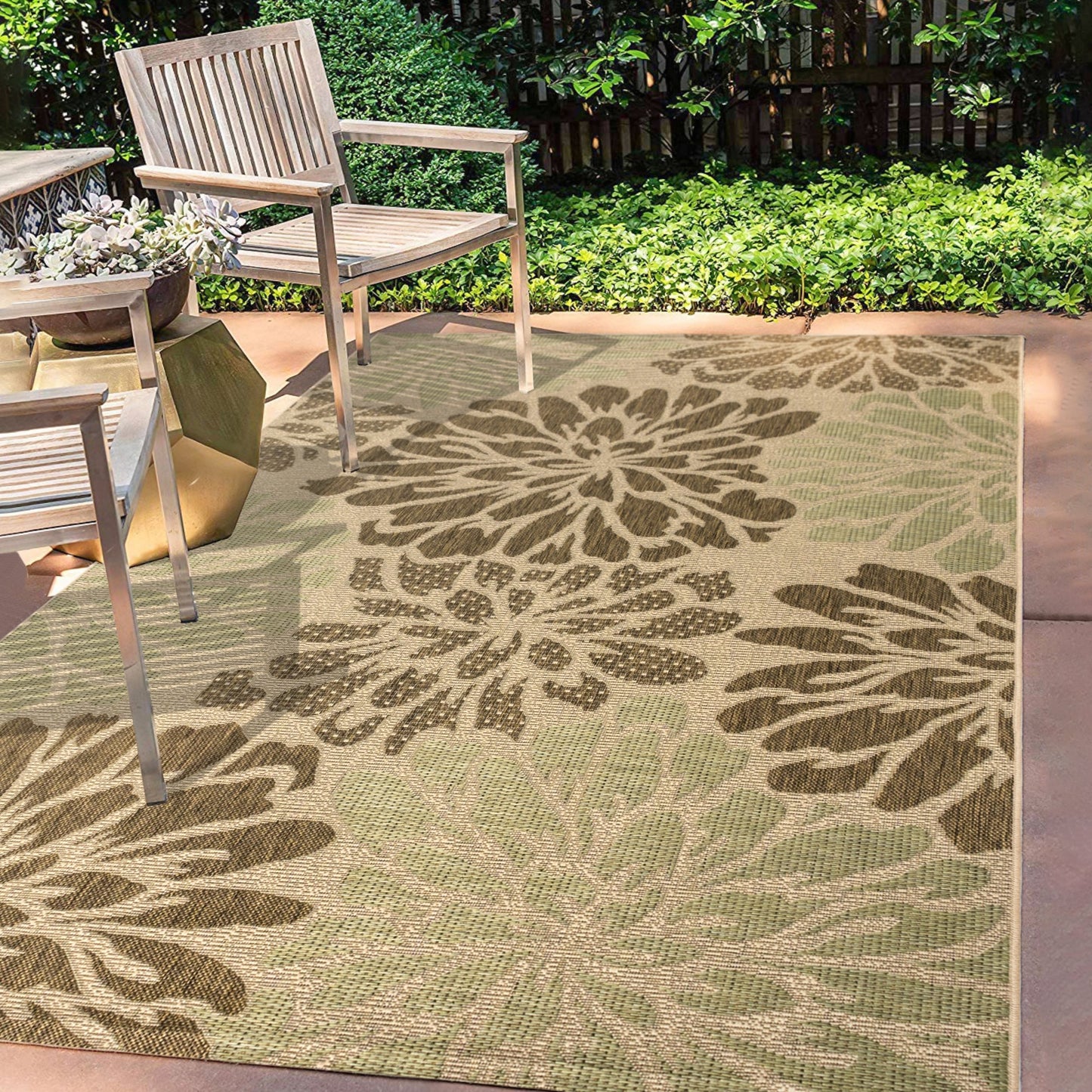 Tapis d'intérieur/extérieur à tissage texturé floral JONATHAN Y