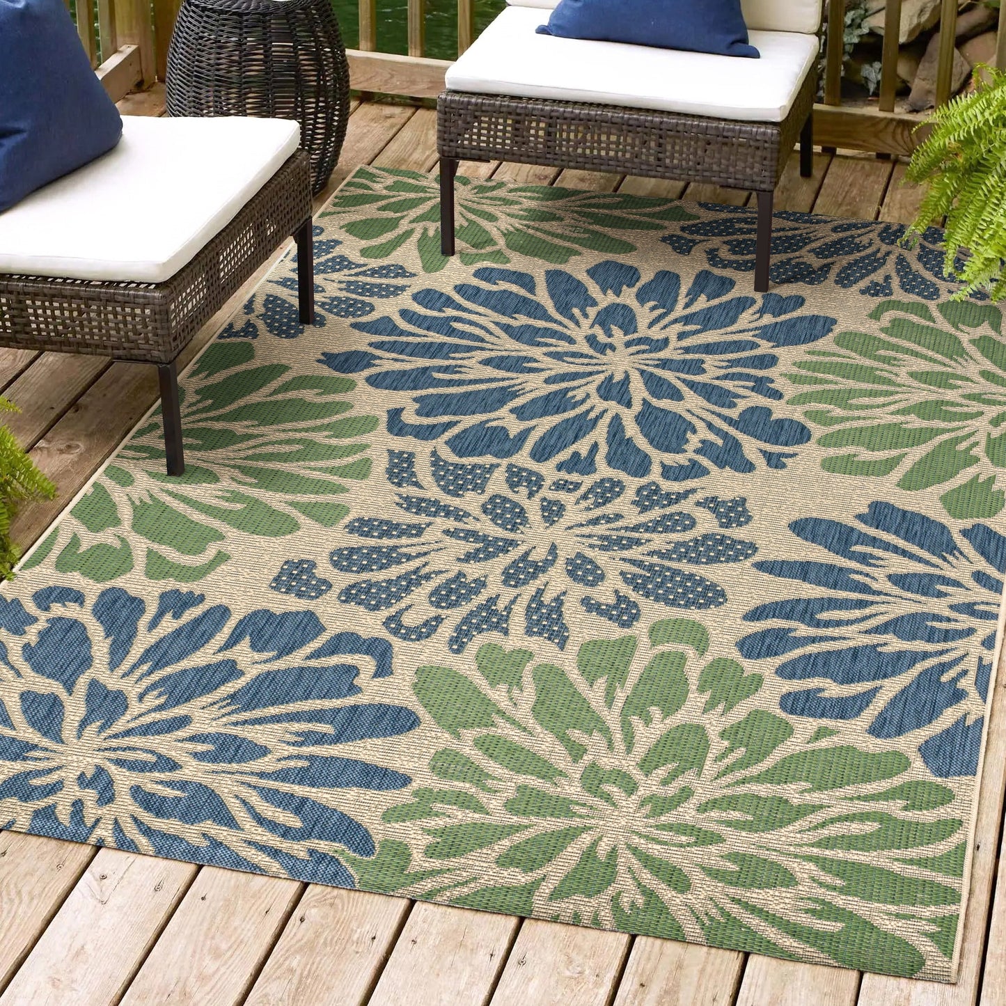 Tapis d'intérieur/extérieur à tissage texturé floral JONATHAN Y