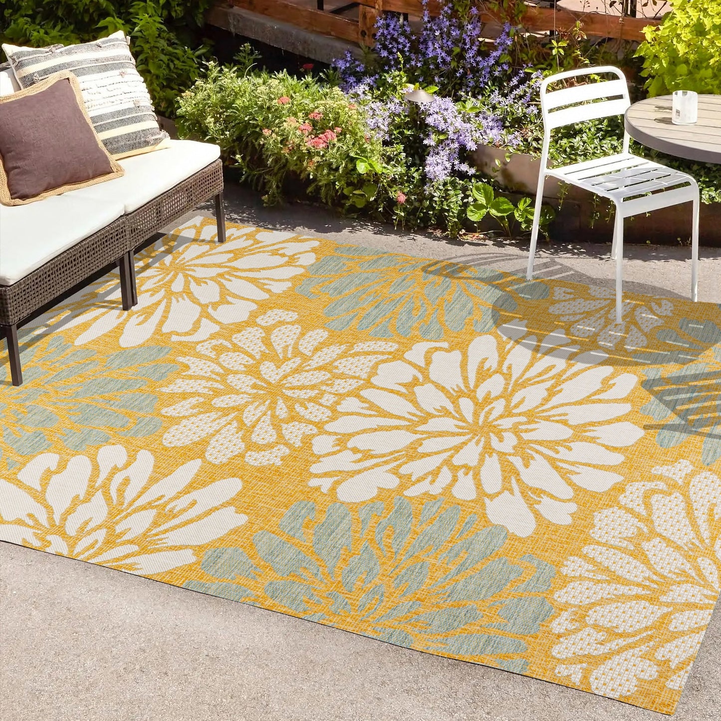 Tapis d'intérieur/extérieur à tissage texturé floral JONATHAN Y