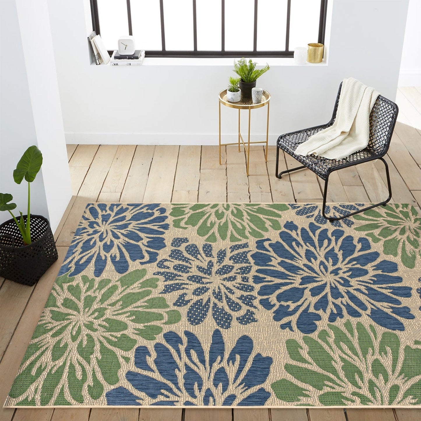 Tapis d'intérieur/extérieur à tissage texturé floral JONATHAN Y