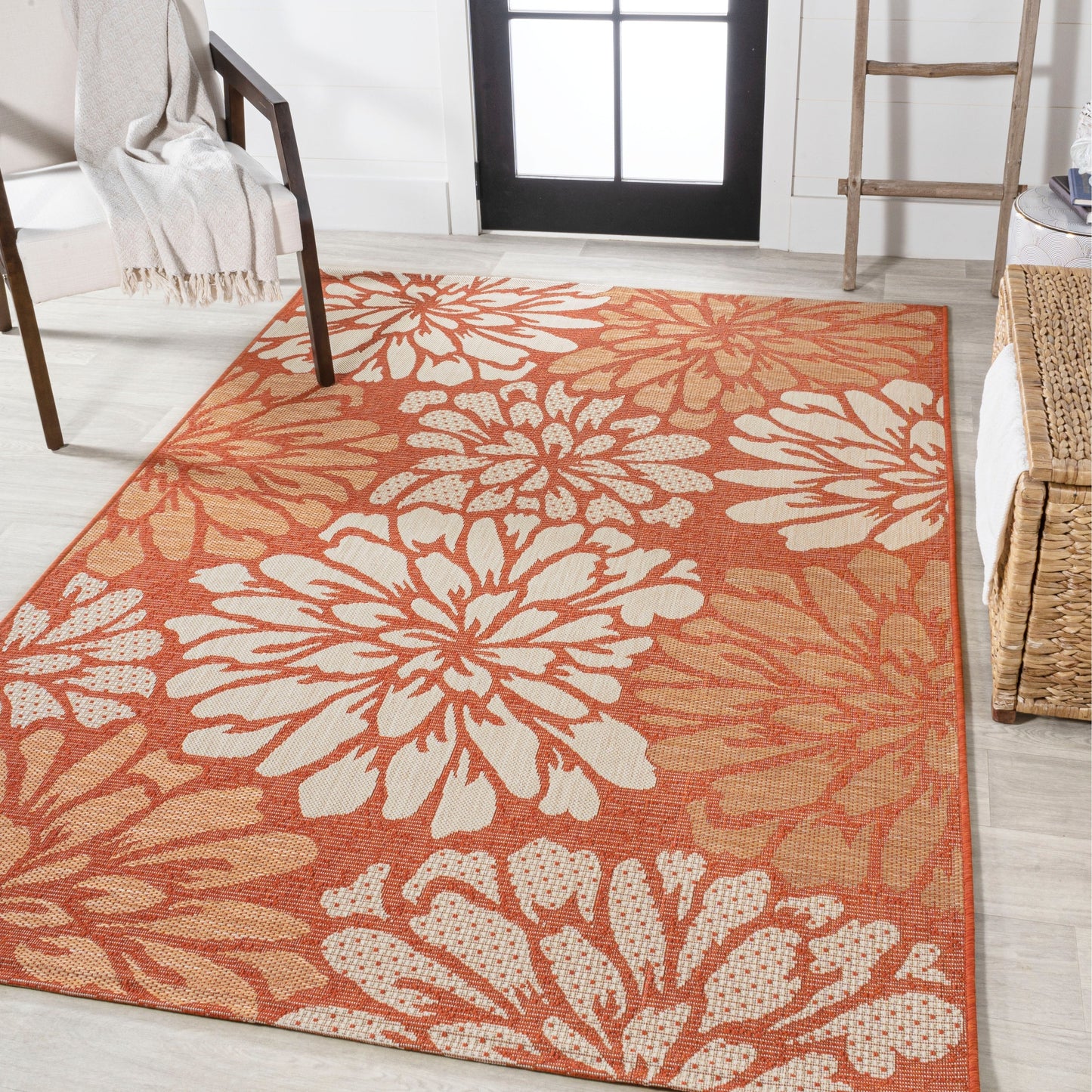 Tapis d'intérieur/extérieur à tissage texturé floral JONATHAN Y