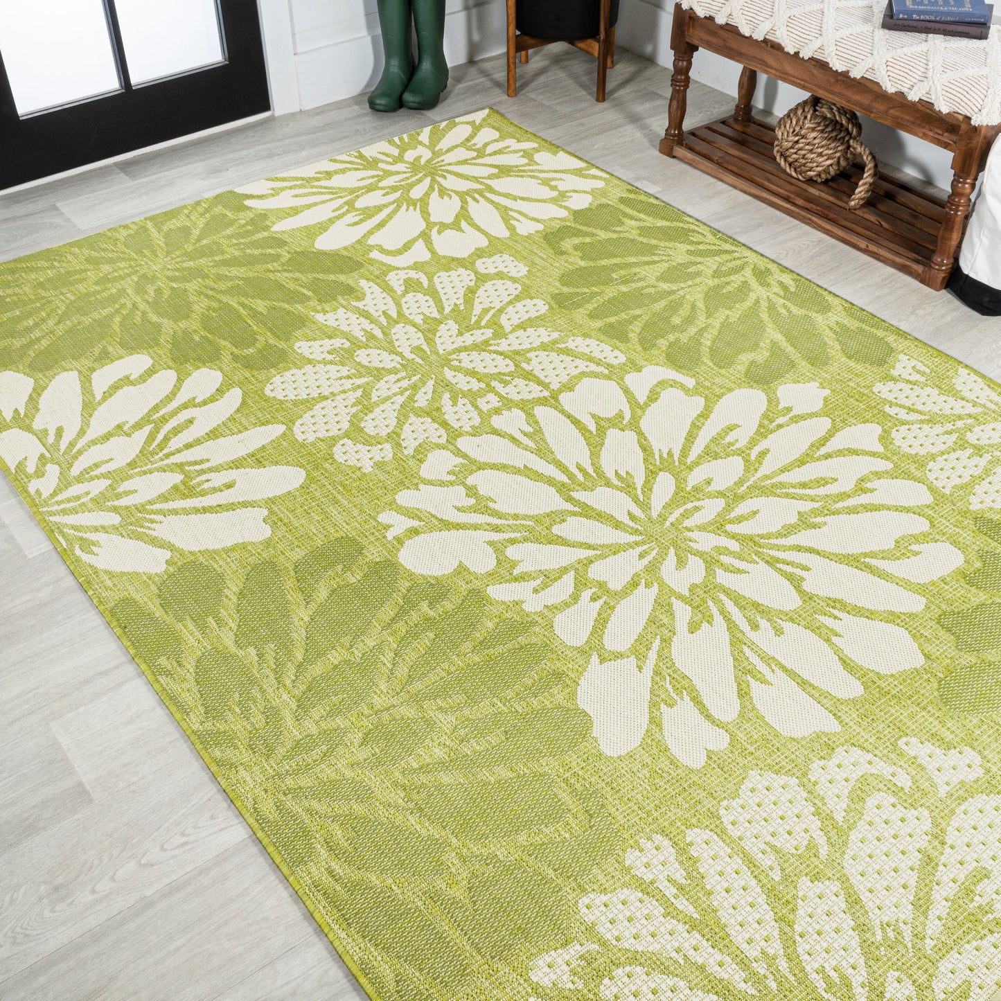 Tapis d'intérieur/extérieur à tissage texturé floral JONATHAN Y