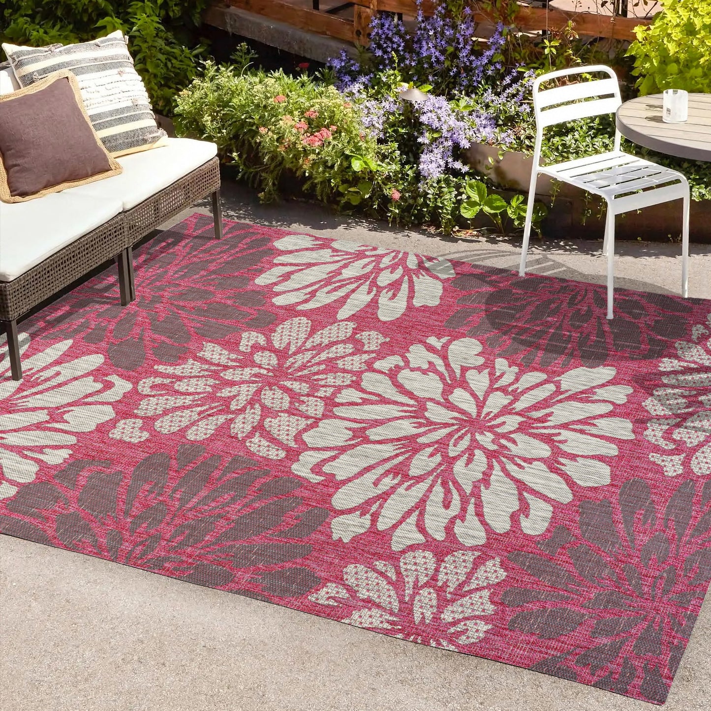 Tapis d'intérieur/extérieur à tissage texturé floral JONATHAN Y