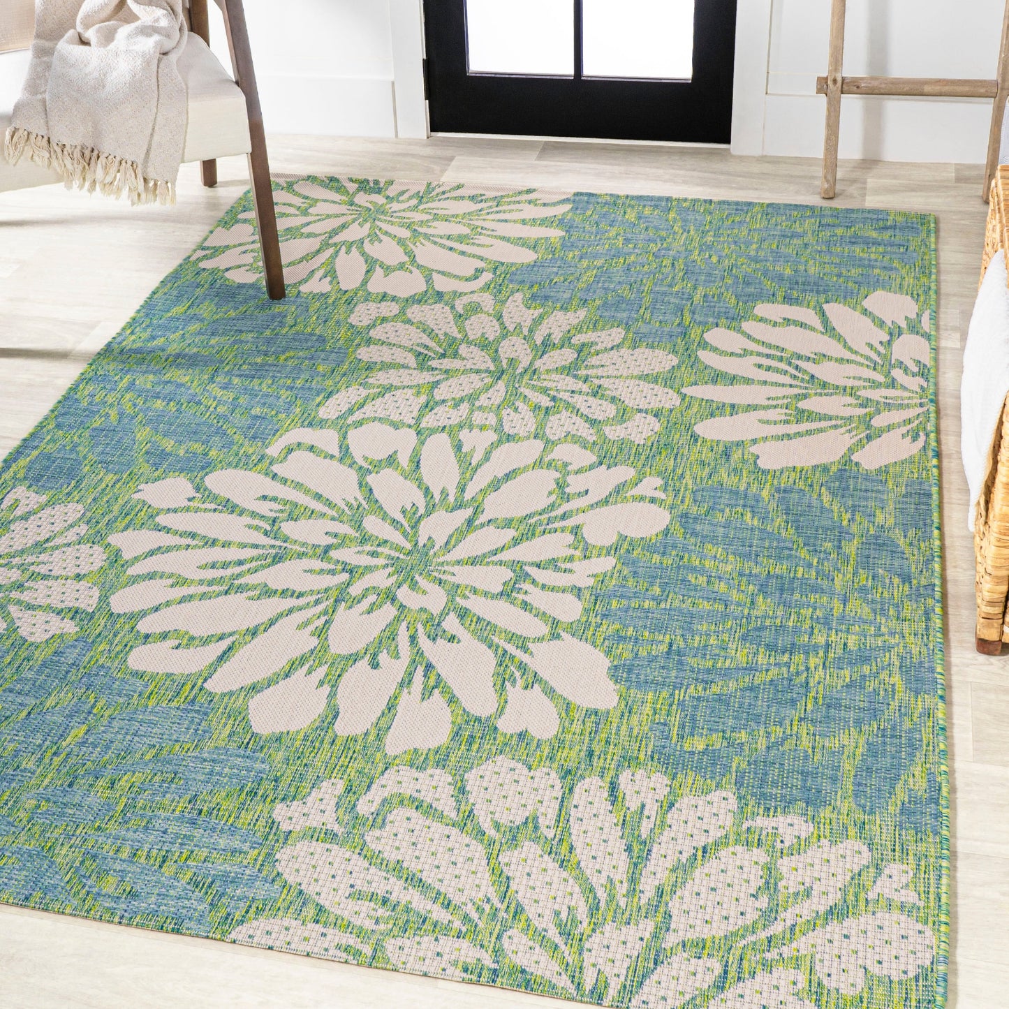 Tapis d'intérieur/extérieur à tissage texturé floral JONATHAN Y