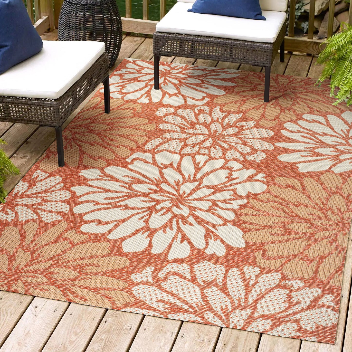 Tapis d'intérieur/extérieur à tissage texturé floral JONATHAN Y