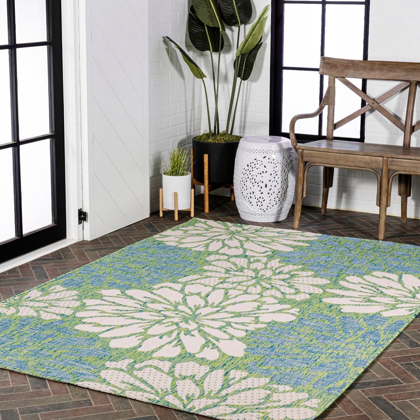 Tapis d'intérieur/extérieur à tissage texturé floral JONATHAN Y