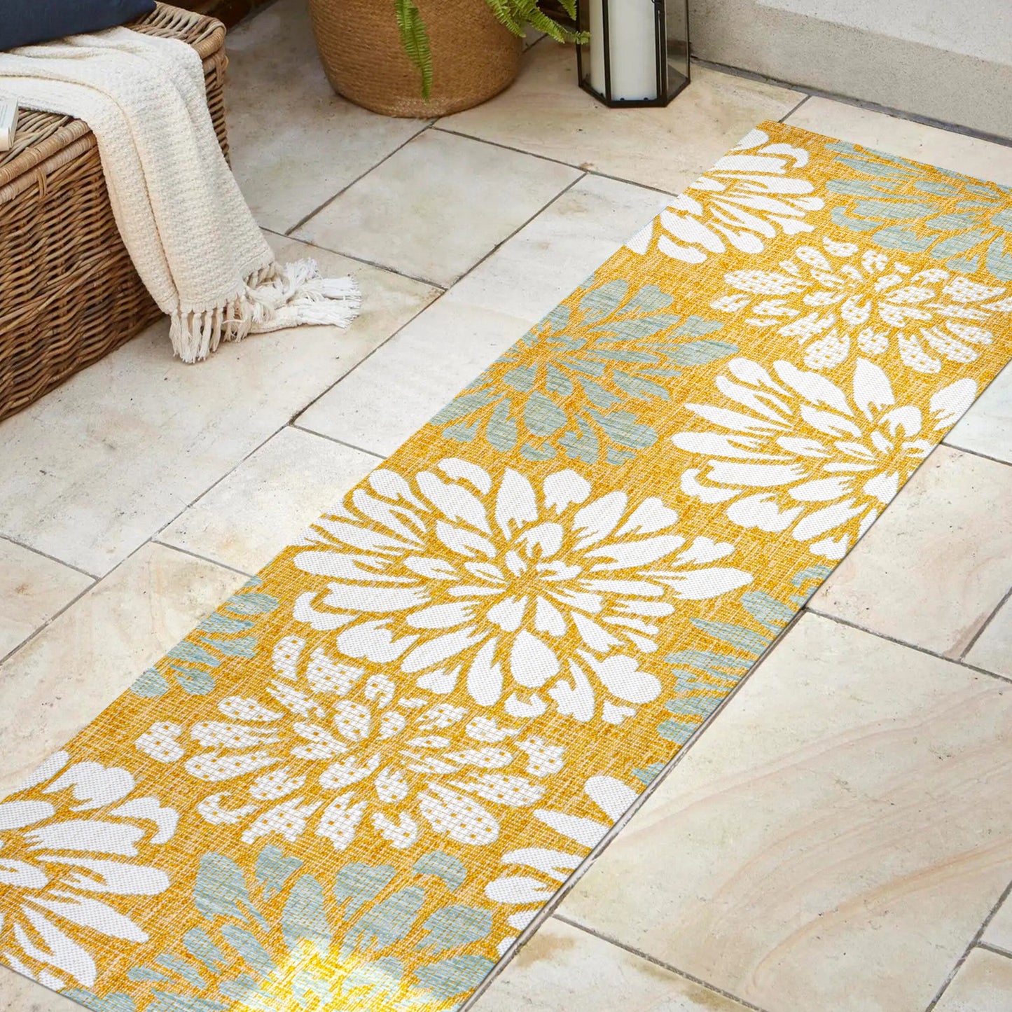 Tapis d'intérieur/extérieur à tissage texturé floral JONATHAN Y