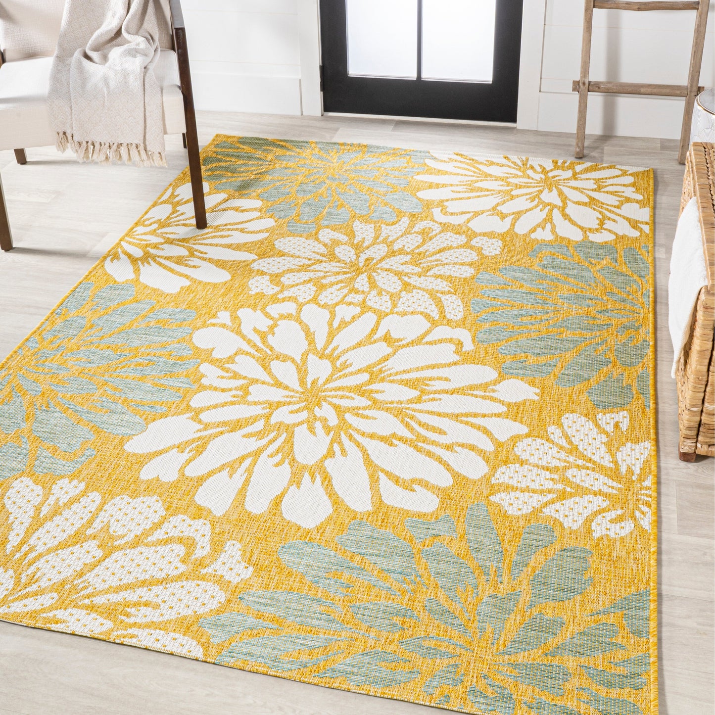 Tapis d'intérieur/extérieur à tissage texturé floral JONATHAN Y