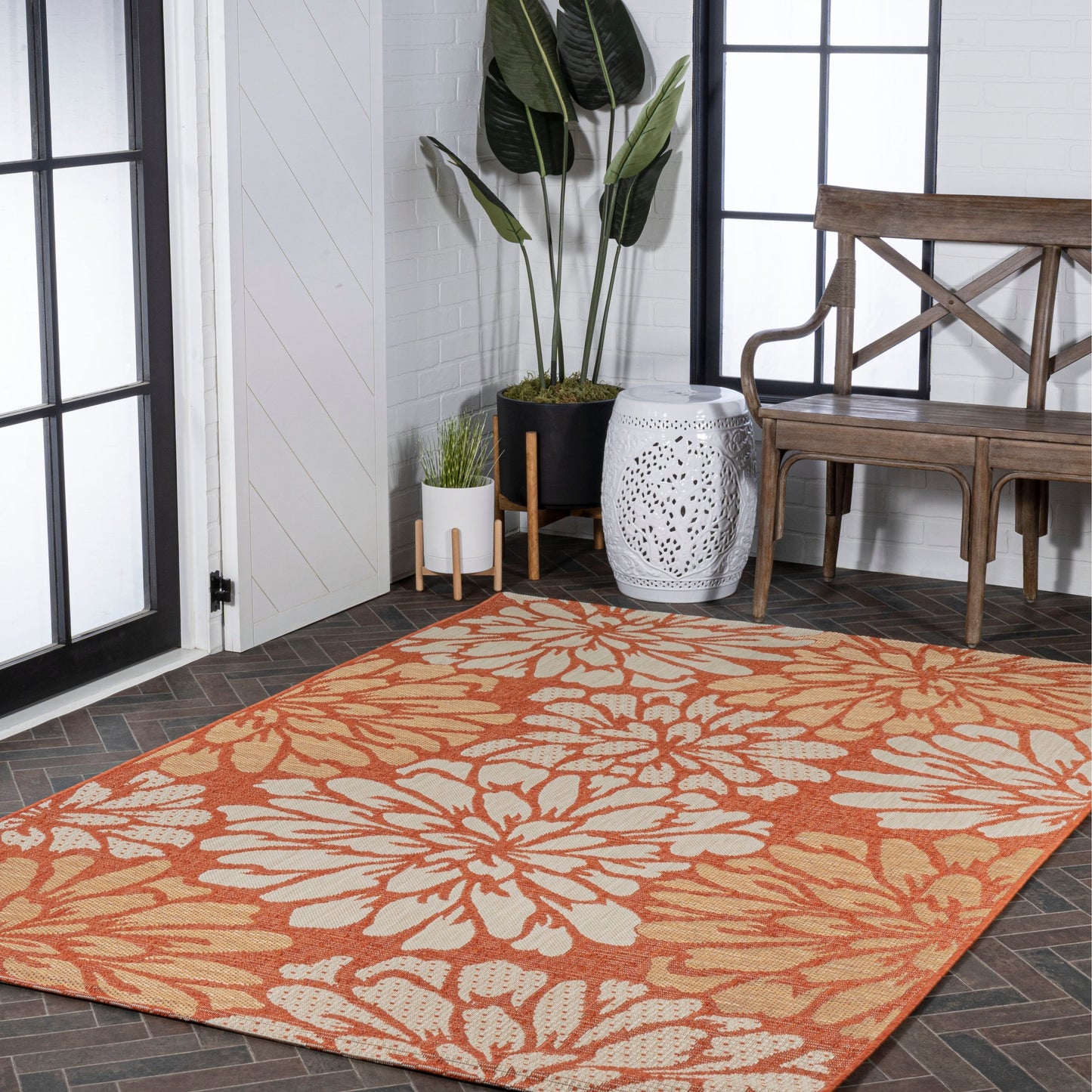 Tapis d'intérieur/extérieur à tissage texturé floral JONATHAN Y