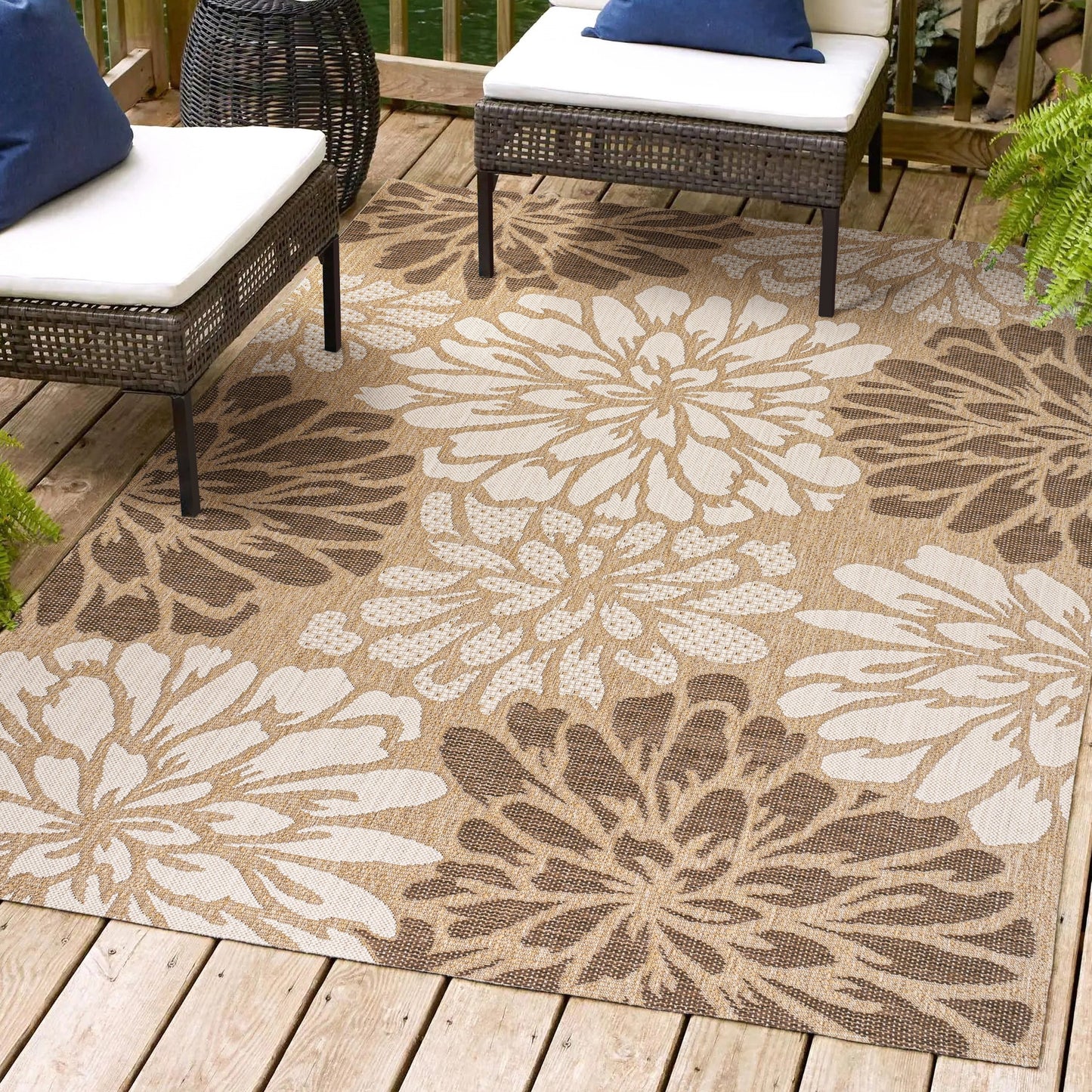 Tapis d'intérieur/extérieur à tissage texturé floral JONATHAN Y