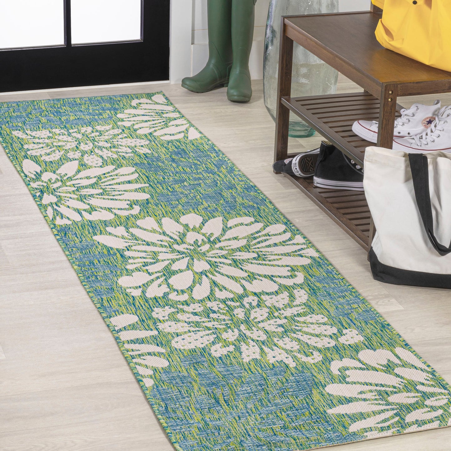 Tapis d'intérieur/extérieur à tissage texturé floral JONATHAN Y