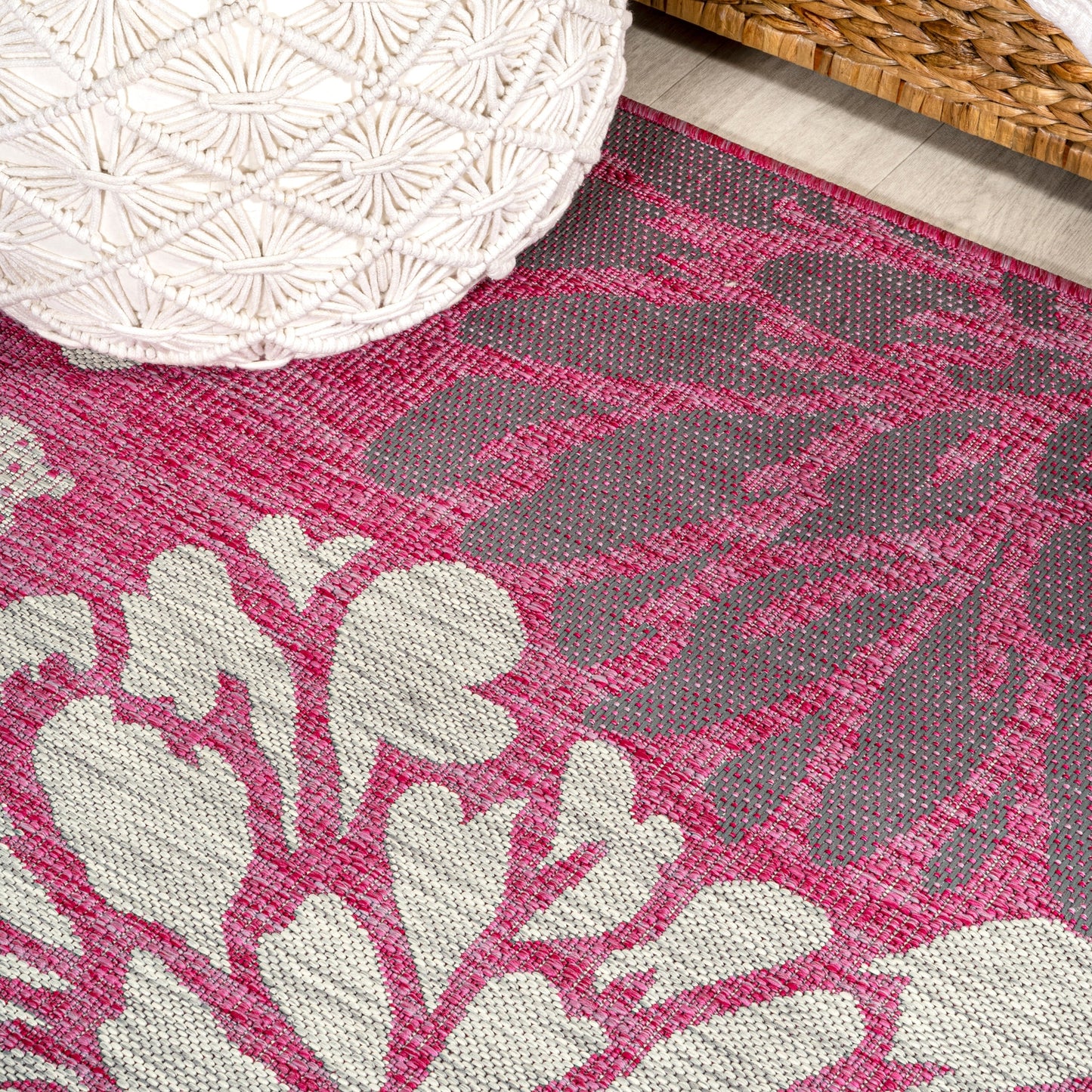 Tapis d'intérieur/extérieur à tissage texturé floral JONATHAN Y