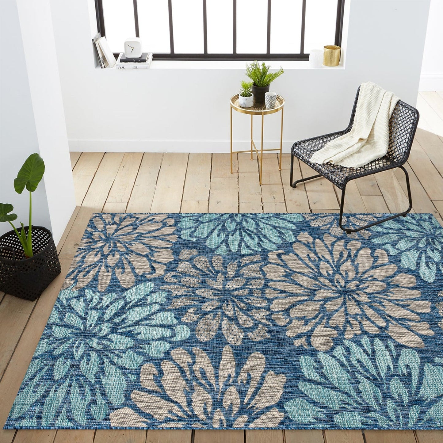 Tapis d'intérieur/extérieur à tissage texturé floral JONATHAN Y