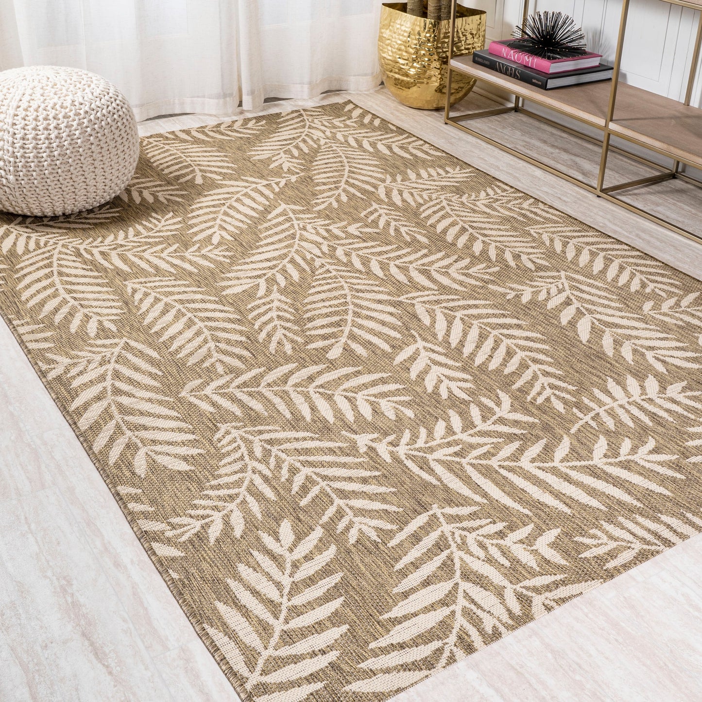 JONATHAN Y Tapis intérieur/extérieur à fronde de palmier Galon