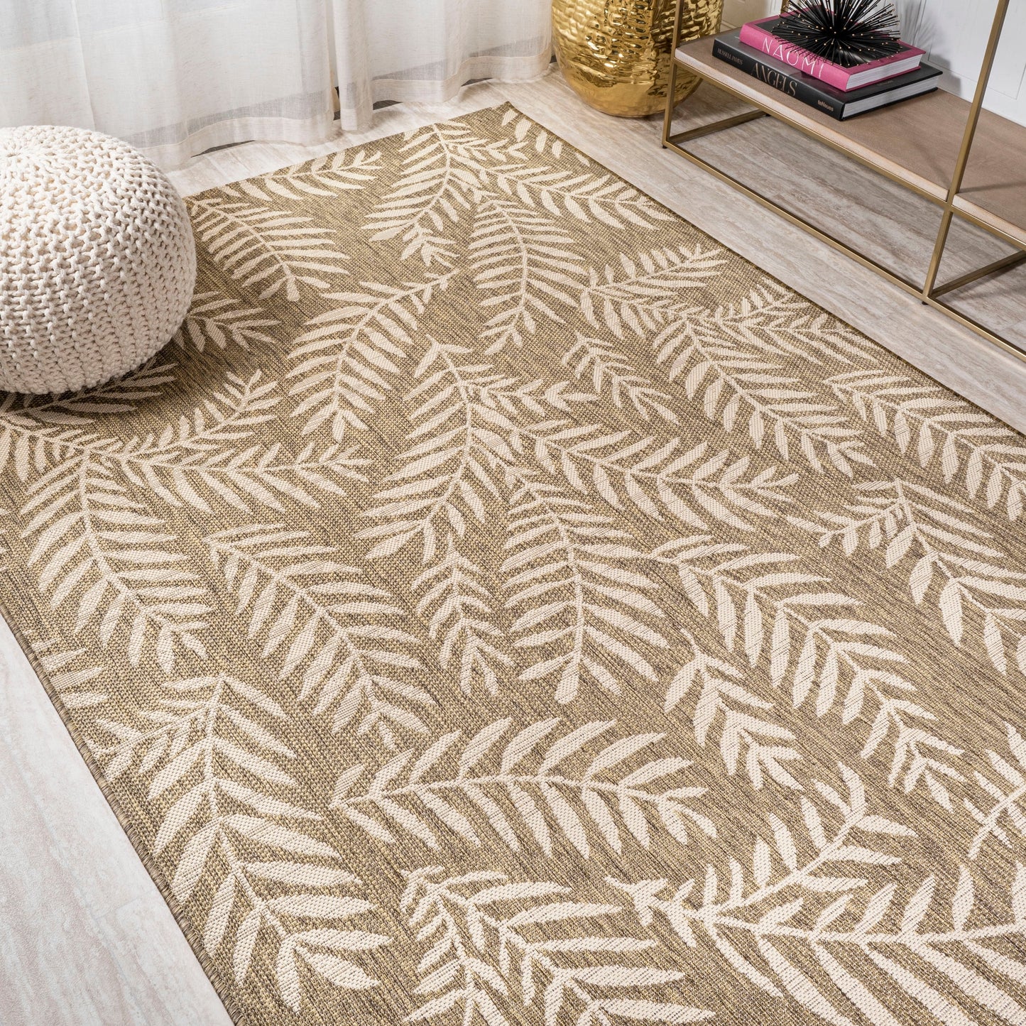 JONATHAN Y Tapis intérieur/extérieur à fronde de palmier Galon