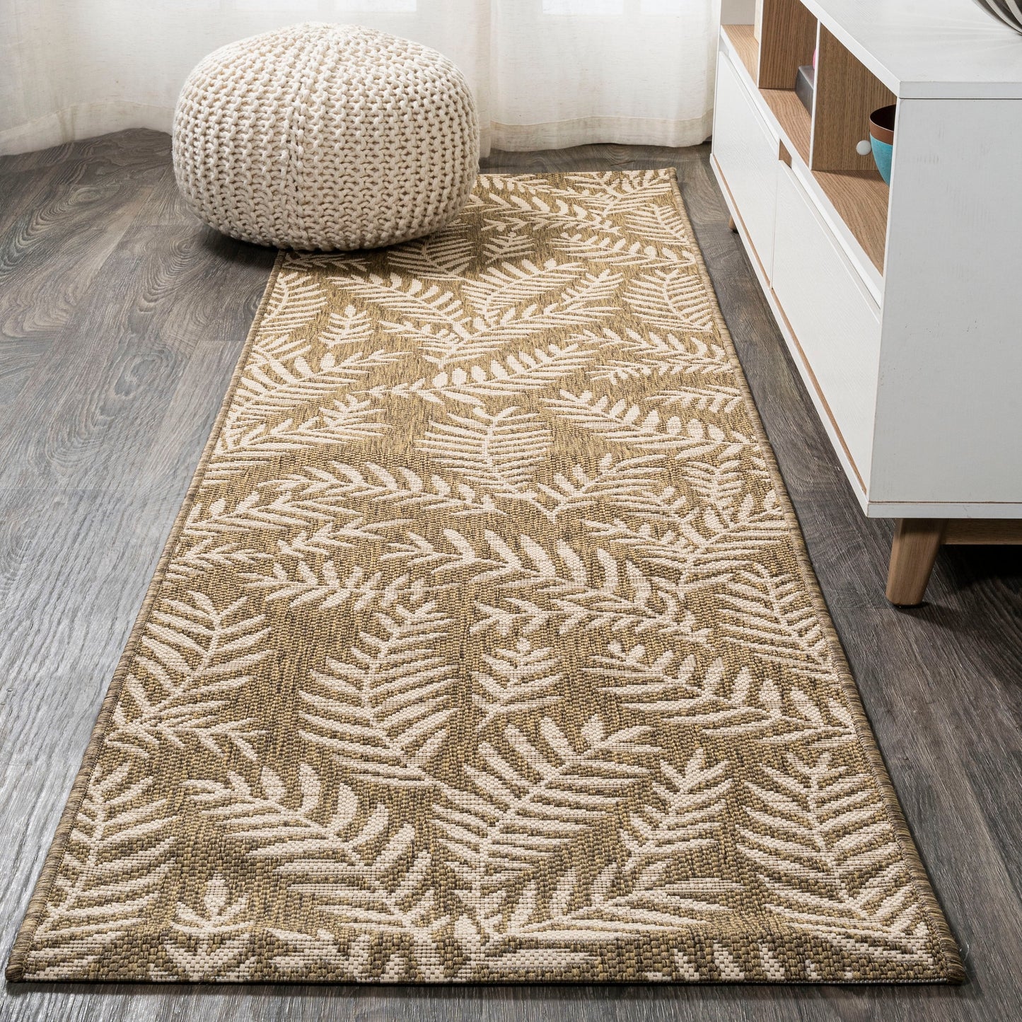 JONATHAN Y Tapis intérieur/extérieur à fronde de palmier Galon