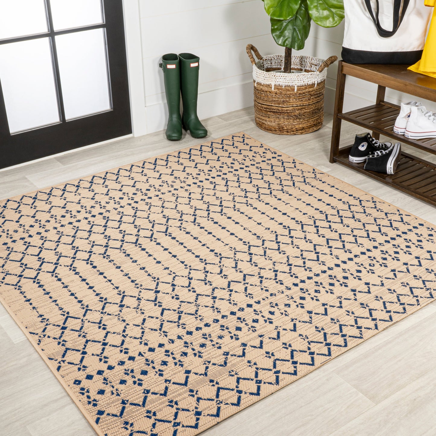 Tapis d'intérieur/extérieur à tissage géométrique marocain JONATHAN Y Trebol